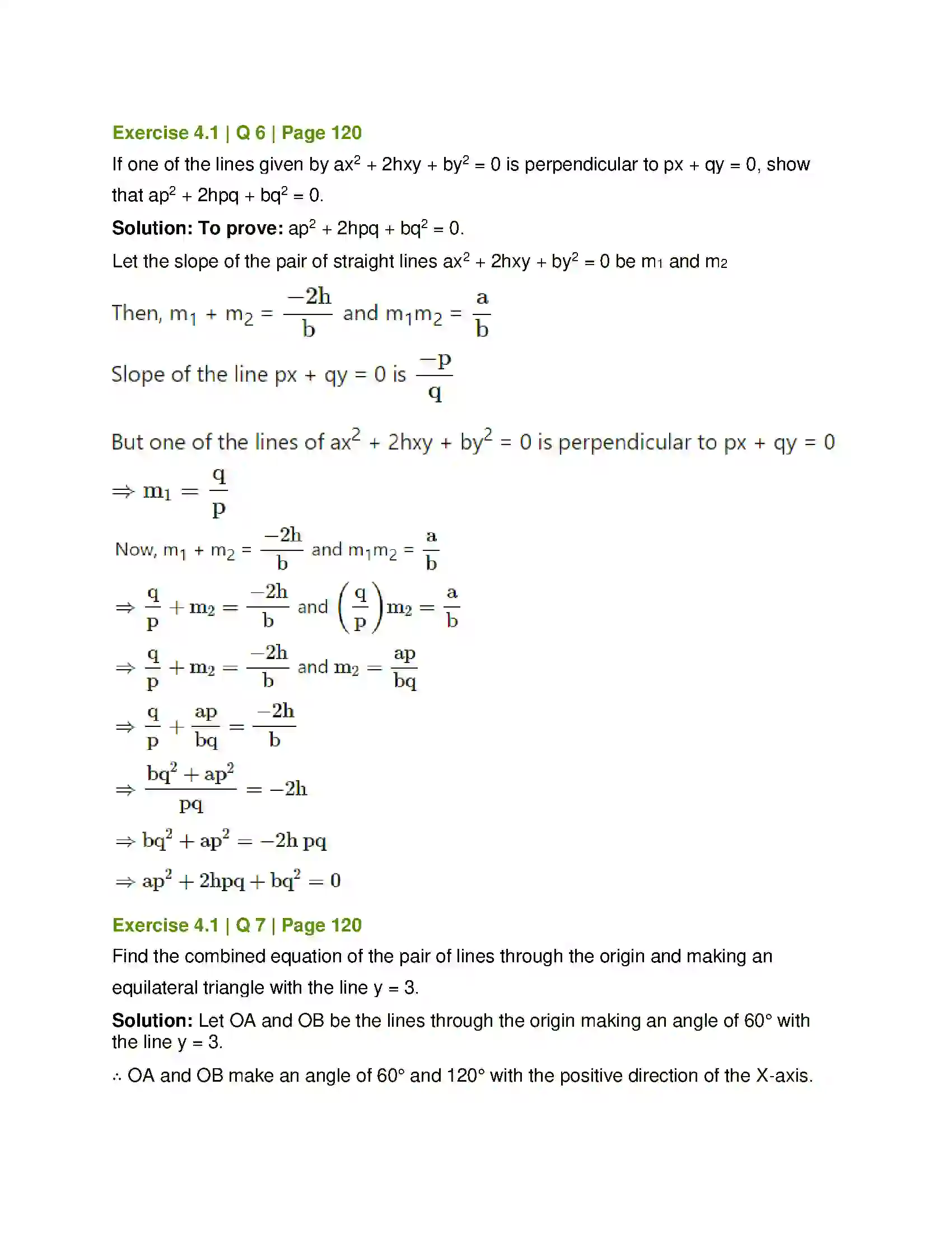 Maharashtra Board Class 12th Mathematics & Statistics-1 (Arts & Science) Pair of Straight Lines Solution 13
