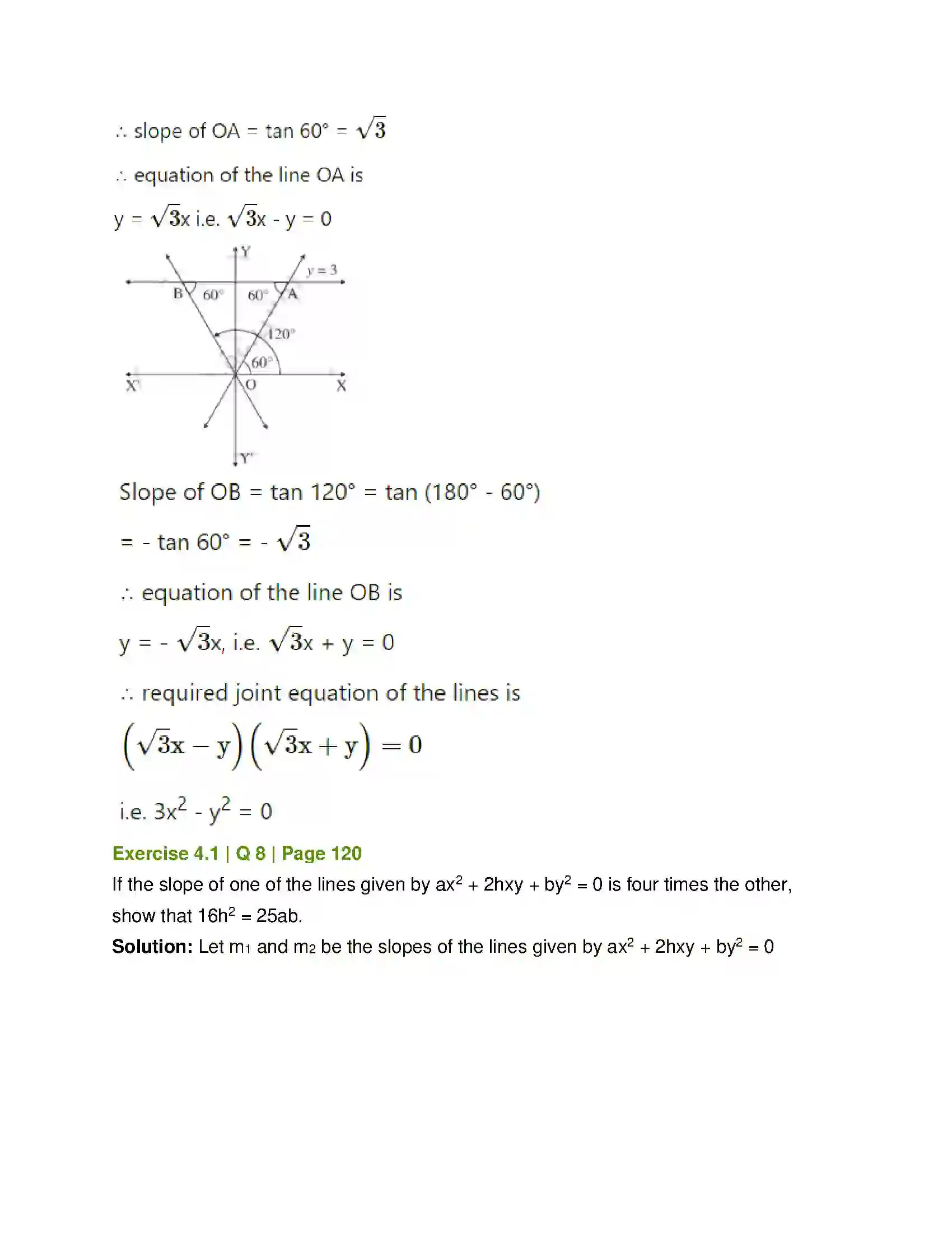 Maharashtra Board Class 12th Mathematics & Statistics-1 (Arts & Science) Pair of Straight Lines Solution 14