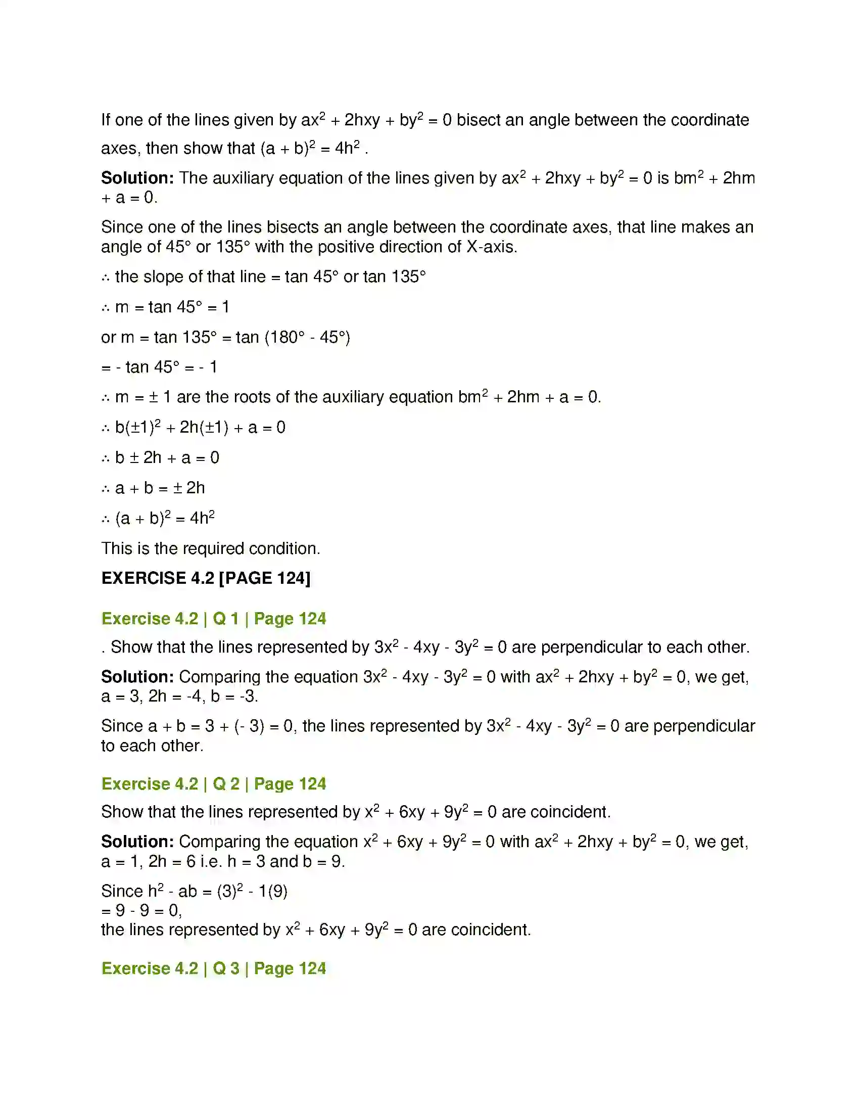 Maharashtra Board Class 12th Mathematics & Statistics-1 (Arts & Science) Pair of Straight Lines Solution 16