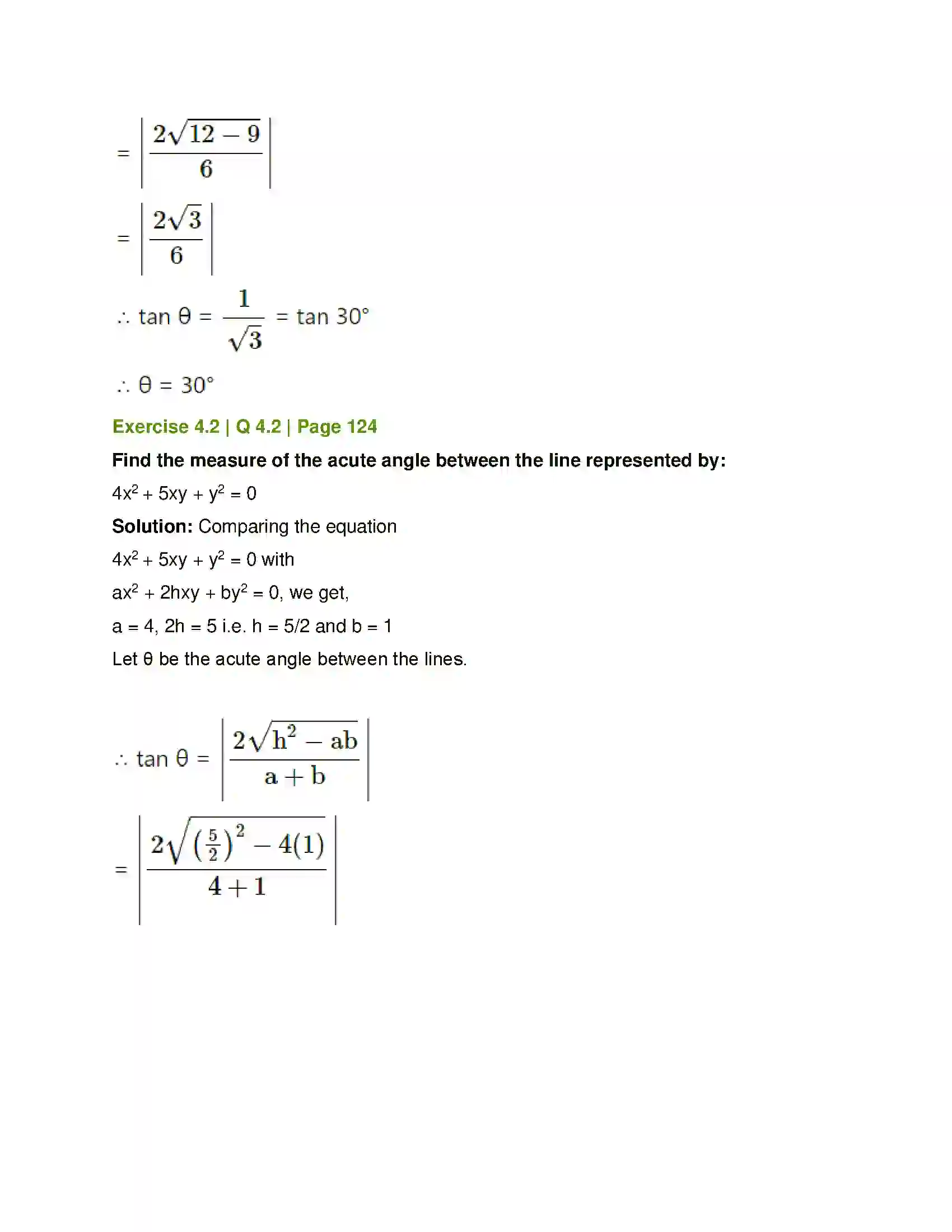 Maharashtra Board Class 12th Mathematics & Statistics-1 (Arts & Science) Pair of Straight Lines Solution 18