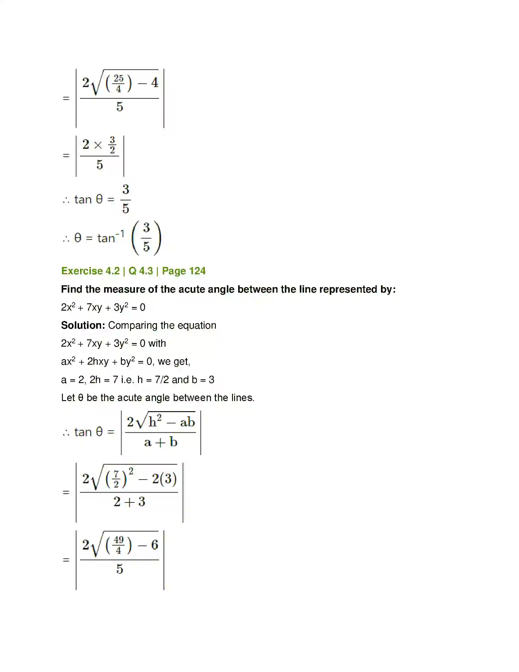 Maharashtra Board Class 12th Mathematics & Statistics-1 (Arts & Science) Pair of Straight Lines Solution 19
