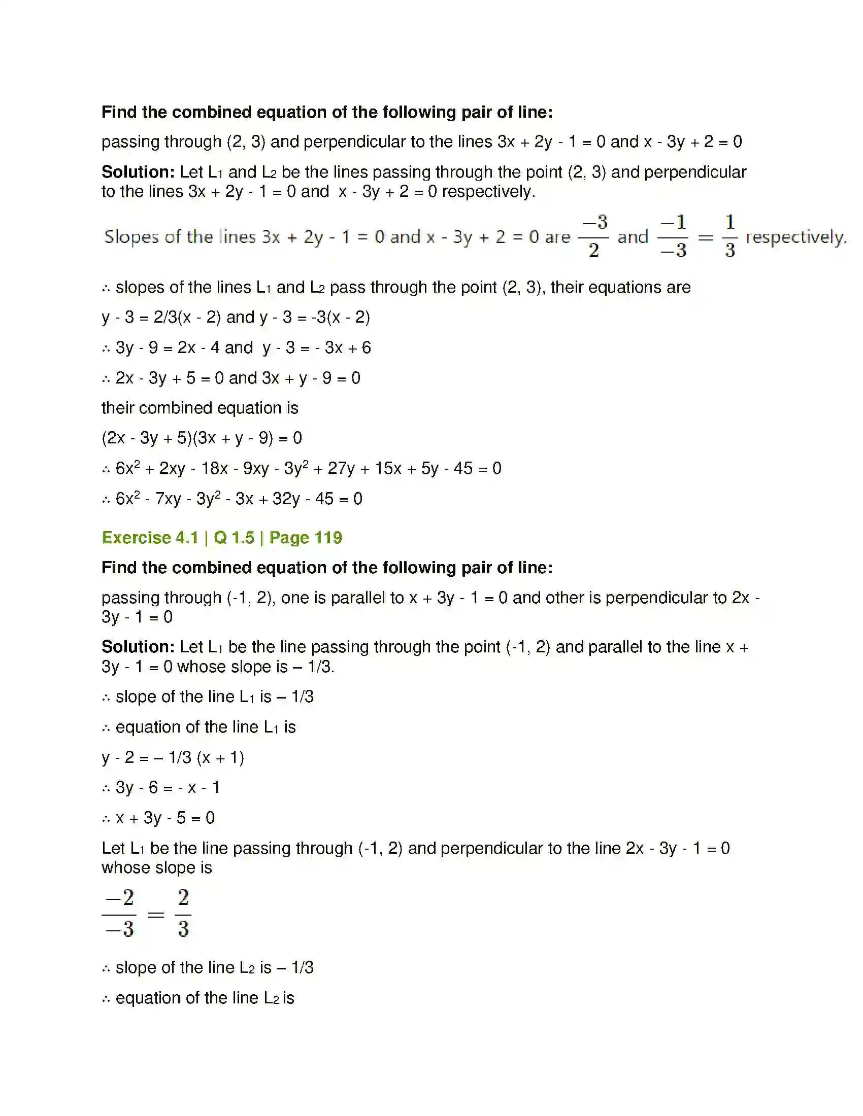 Maharashtra Board Class 12th Mathematics & Statistics-1 (Arts & Science) Pair of Straight Lines Solution 2