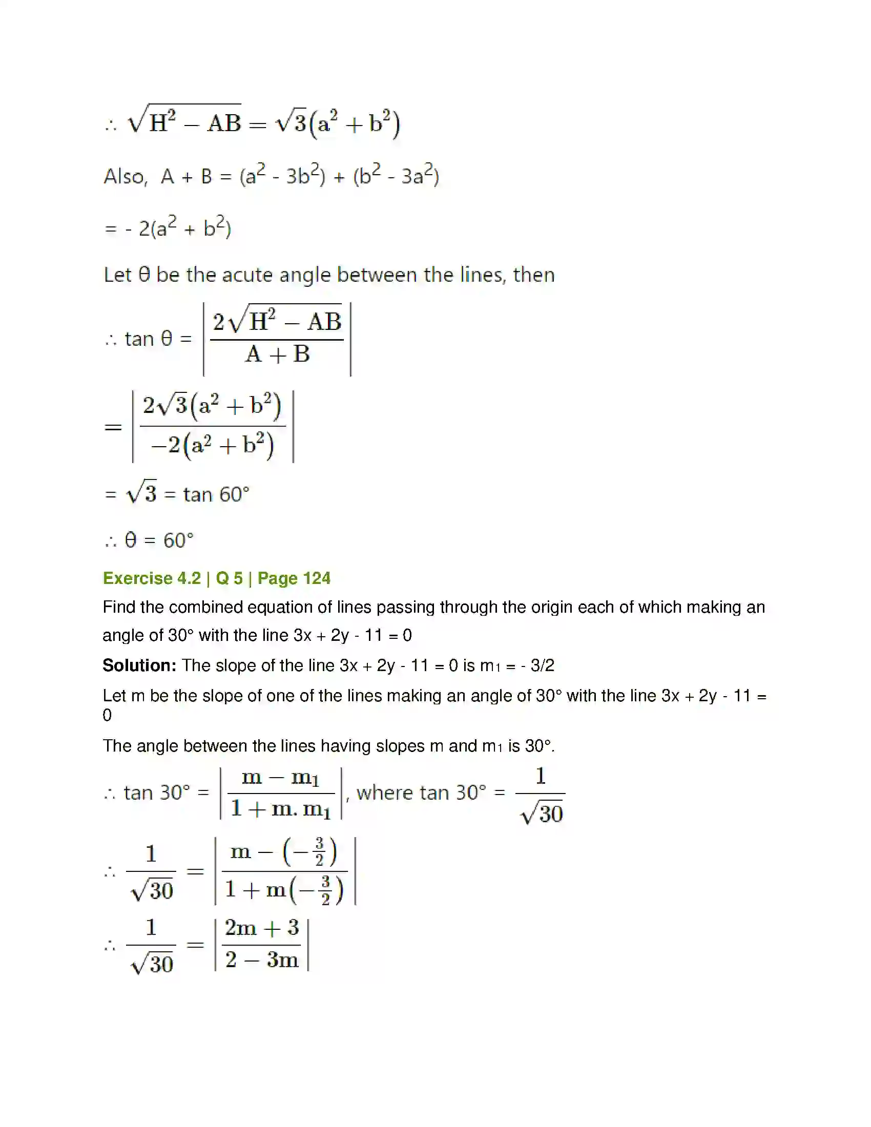 Maharashtra Board Class 12th Mathematics & Statistics-1 (Arts & Science) Pair of Straight Lines Solution 21