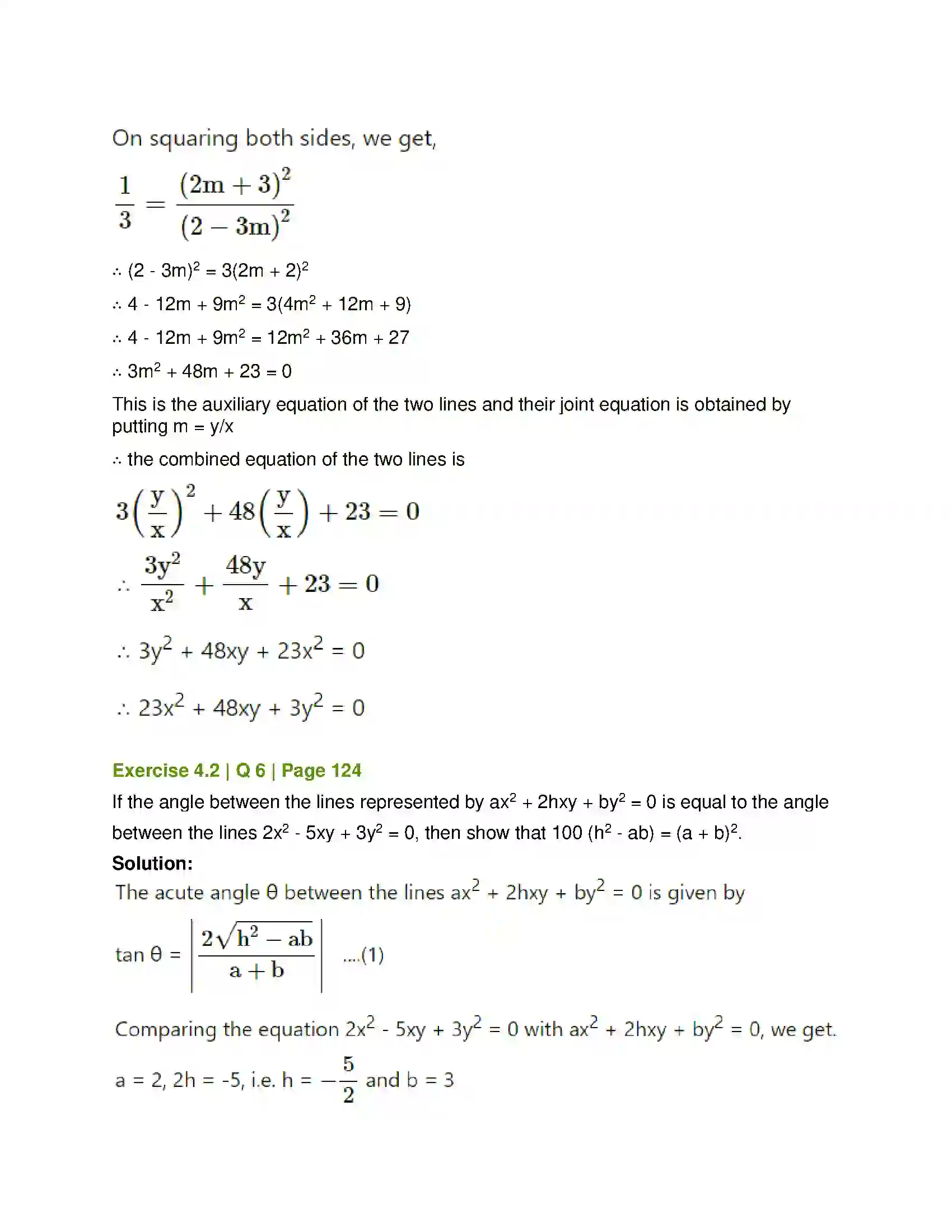 Maharashtra Board Class 12th Mathematics & Statistics-1 (Arts & Science) Pair of Straight Lines Solution 22
