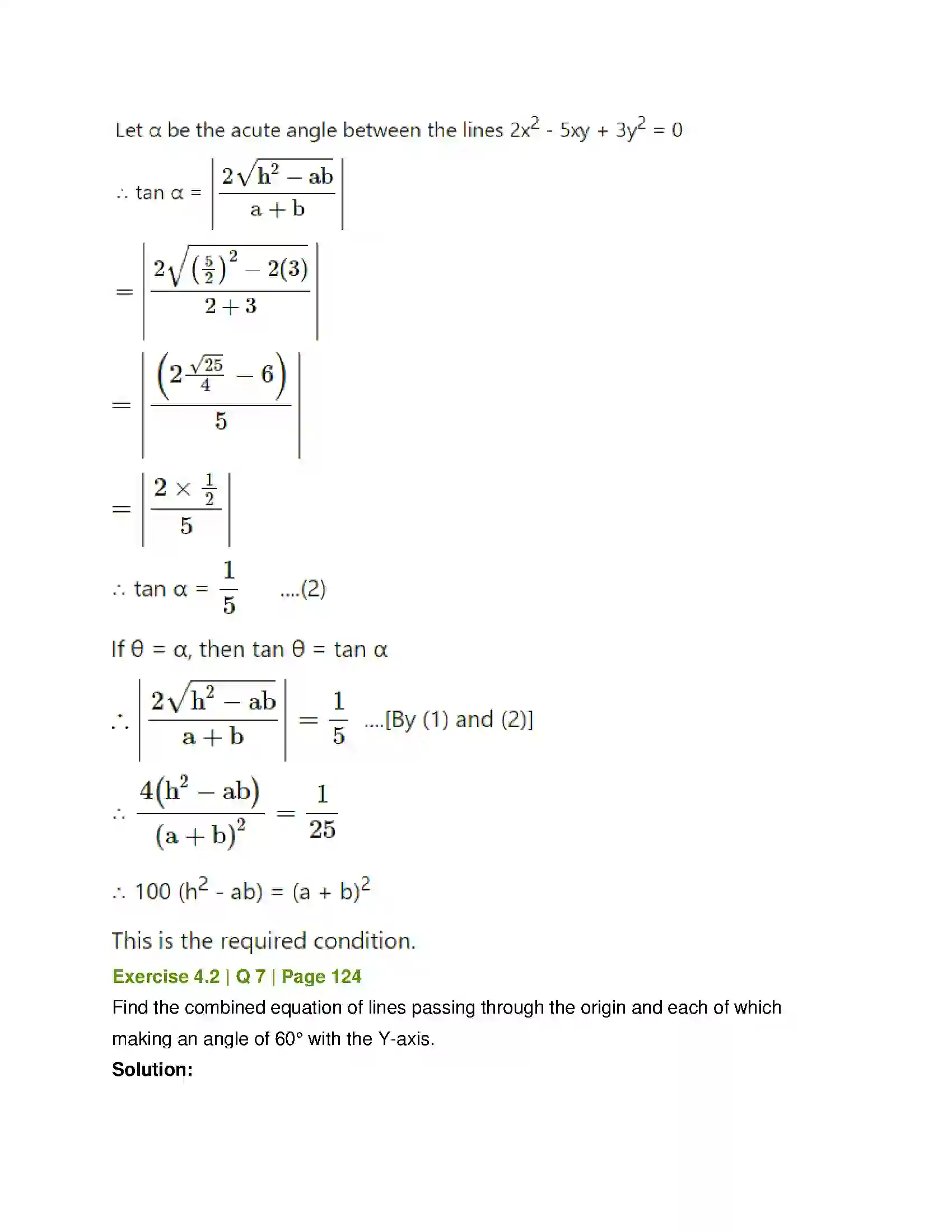 Maharashtra Board Class 12th Mathematics & Statistics-1 (Arts & Science) Pair of Straight Lines Solution 23