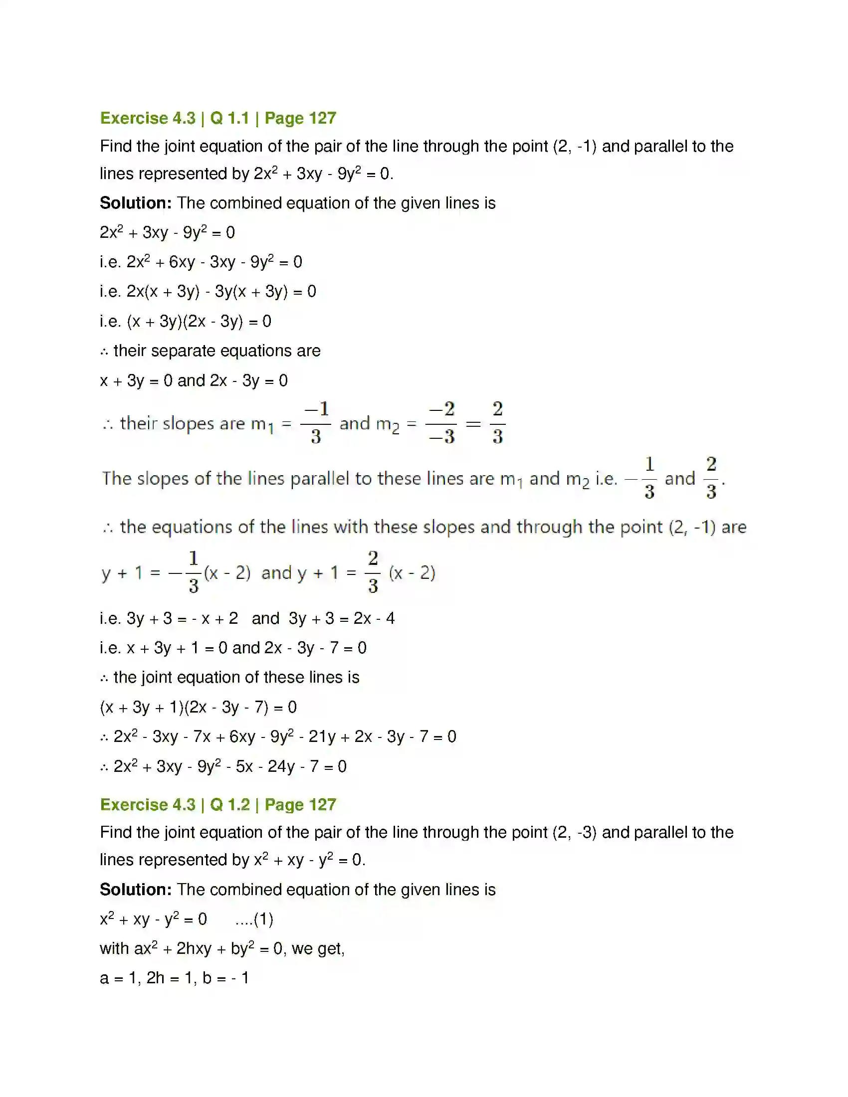 Maharashtra Board Class 12th Mathematics & Statistics-1 (Arts & Science) Pair of Straight Lines Solution 25