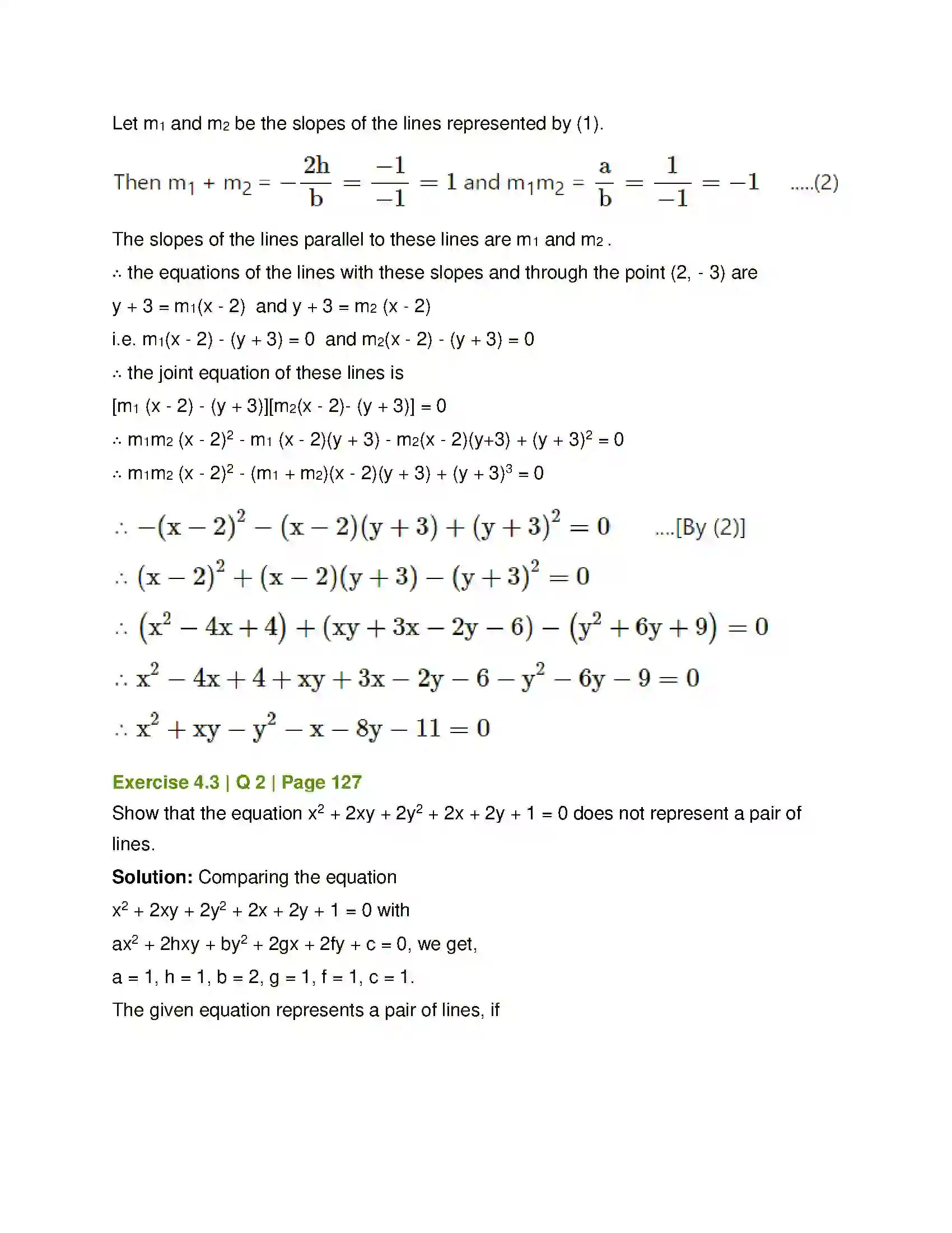 Maharashtra Board Class 12th Mathematics & Statistics-1 (Arts & Science) Pair of Straight Lines Solution 26