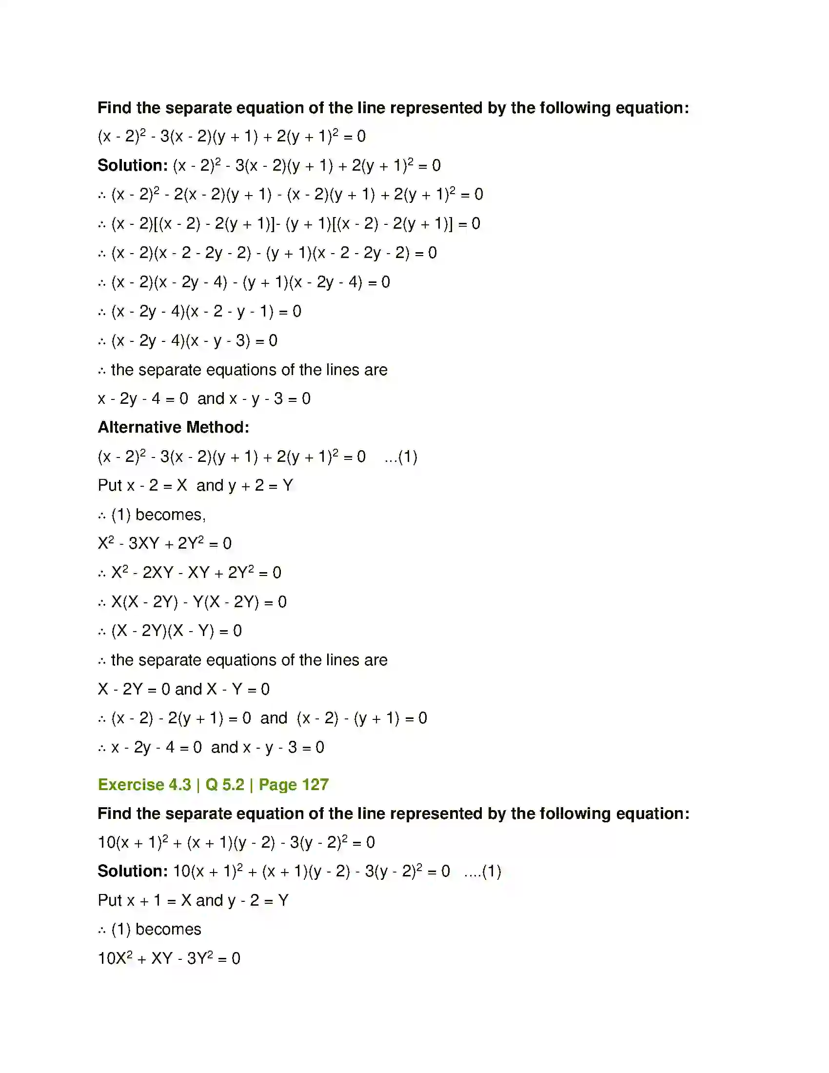 Maharashtra Board Class 12th Mathematics & Statistics-1 (Arts & Science) Pair of Straight Lines Solution 30