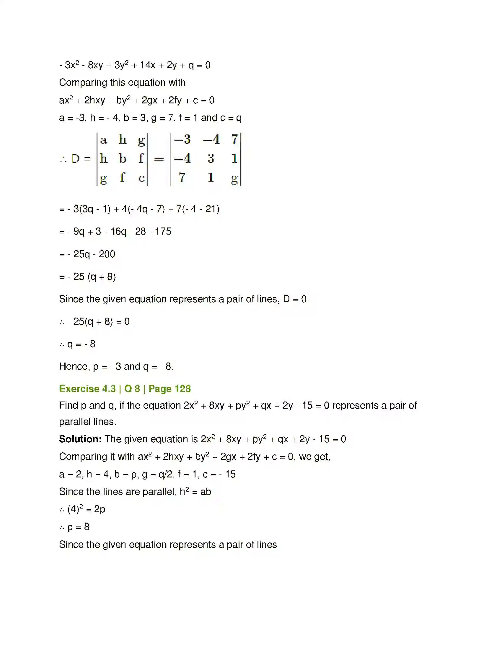 Maharashtra Board Class 12th Mathematics & Statistics-1 (Arts & Science) Pair of Straight Lines Solution 34