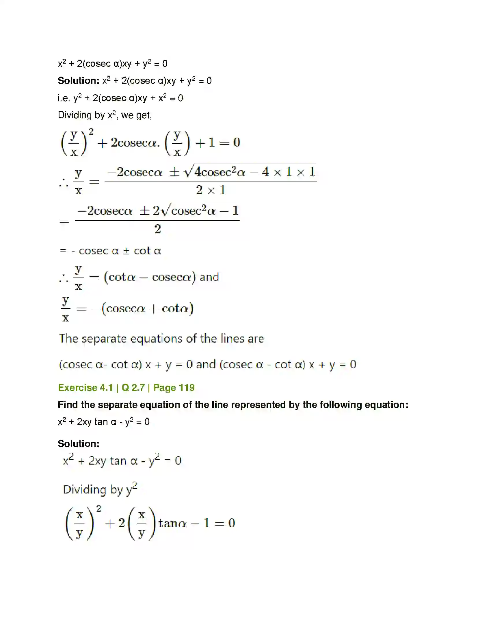 Maharashtra Board Class 12th Mathematics & Statistics-1 (Arts & Science) Pair of Straight Lines Solution 5