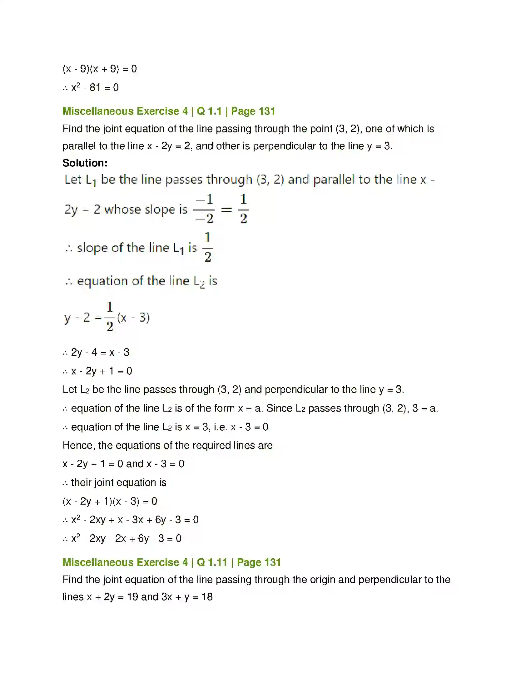 Maharashtra Board Class 12th Mathematics & Statistics-1 (Arts & Science) Pair of Straight Lines Solution 50