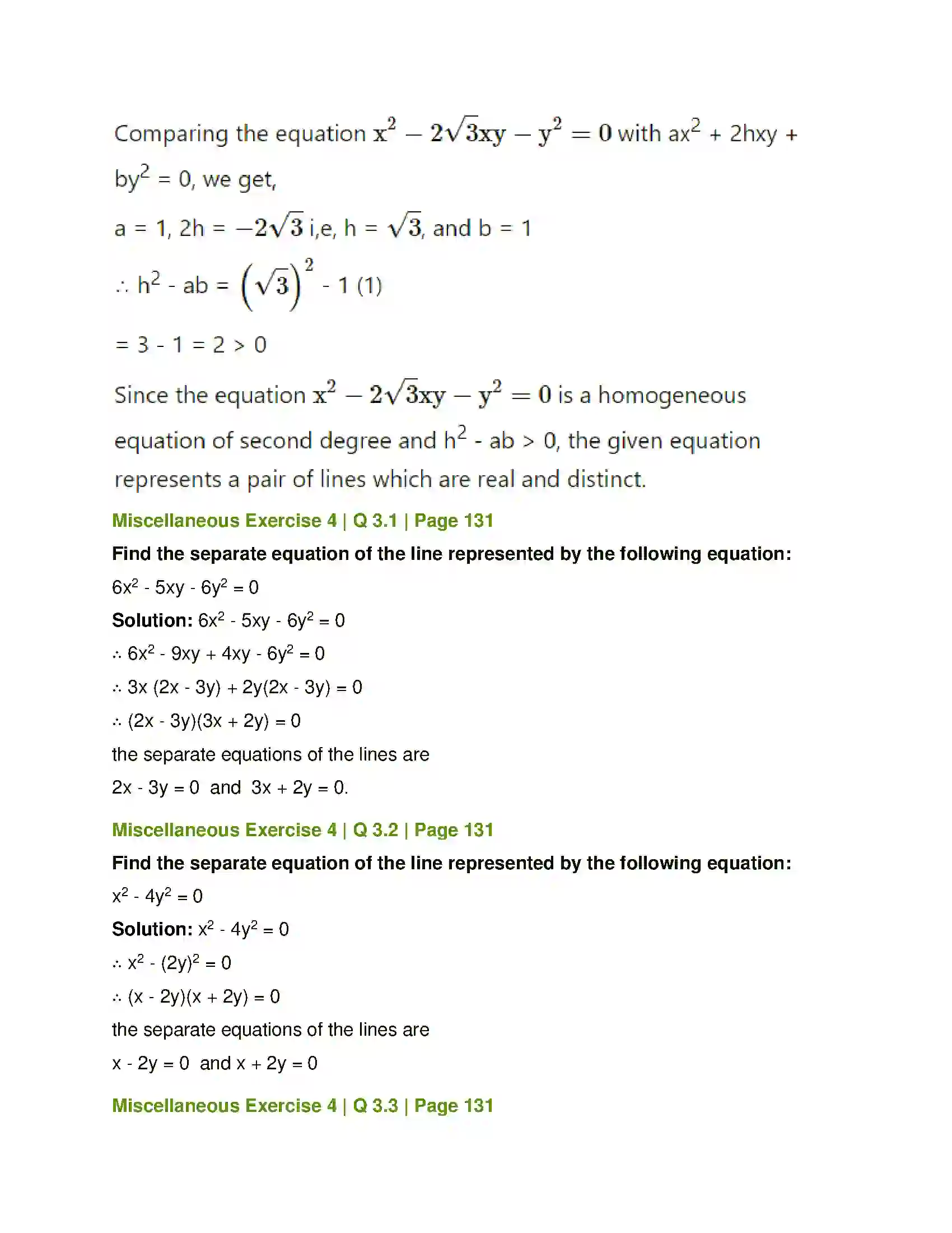 Maharashtra Board Class 12th Mathematics & Statistics-1 (Arts & Science) Pair of Straight Lines Solution 53