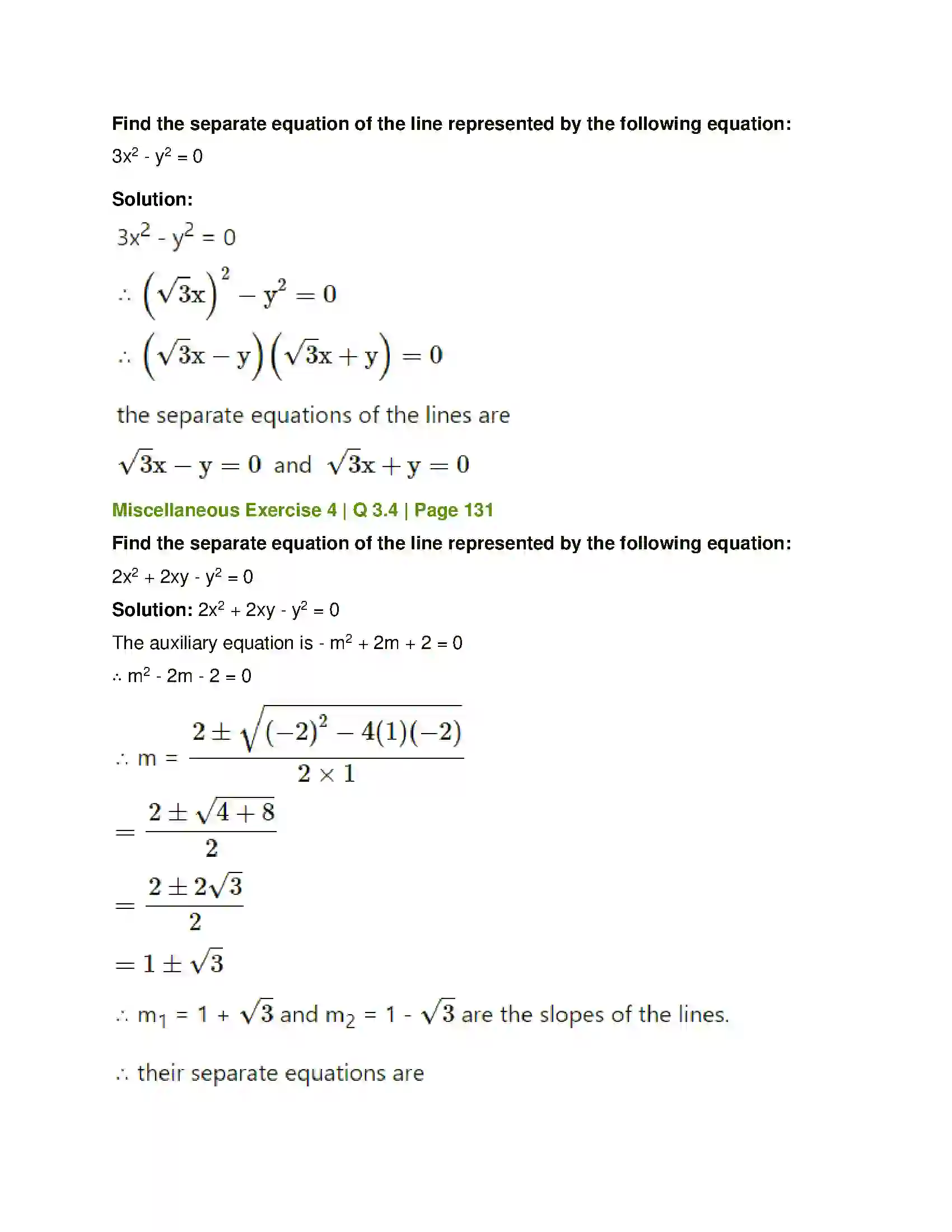 Maharashtra Board Class 12th Mathematics & Statistics-1 (Arts & Science) Pair of Straight Lines Solution 54