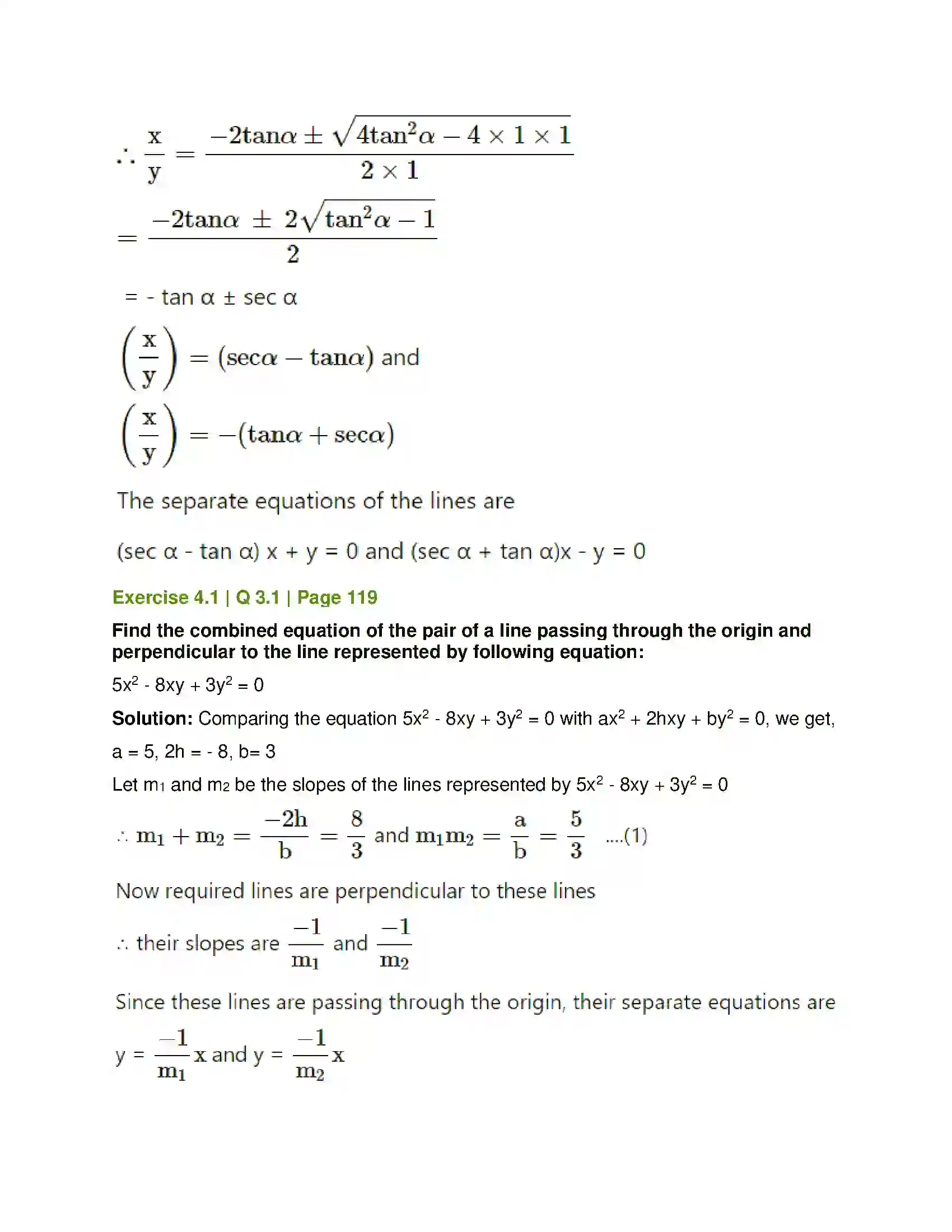Maharashtra Board Class 12th Mathematics & Statistics-1 (Arts & Science) Pair of Straight Lines Solution 6