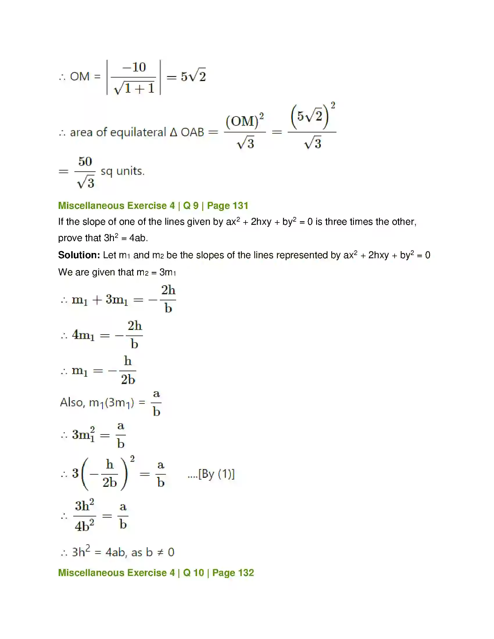 Maharashtra Board Class 12th Mathematics & Statistics-1 (Arts & Science) Pair of Straight Lines Solution 65