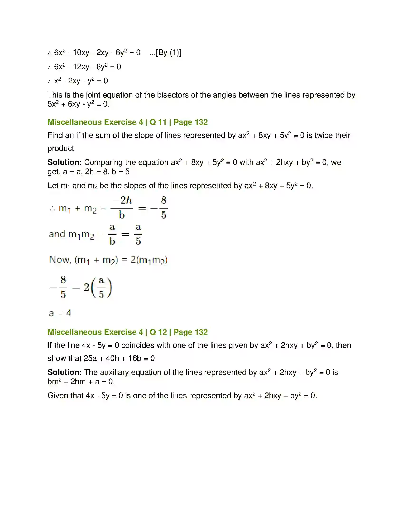 Maharashtra Board Class 12th Mathematics & Statistics-1 (Arts & Science) Pair of Straight Lines Solution 67