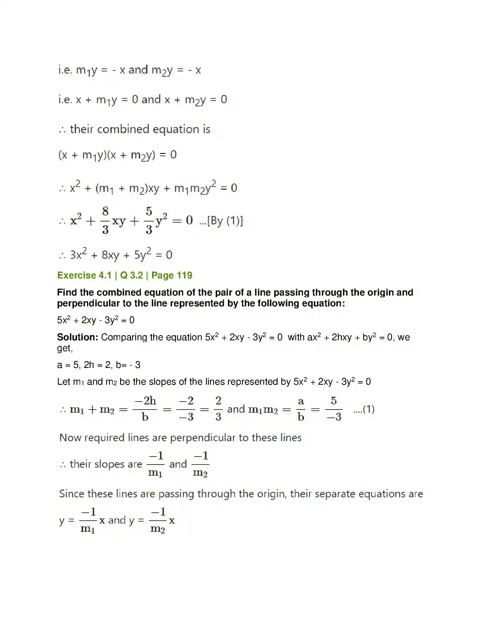 Maharashtra Board Class 12th Mathematics & Statistics-1 (Arts & Science) Pair of Straight Lines Solution 7