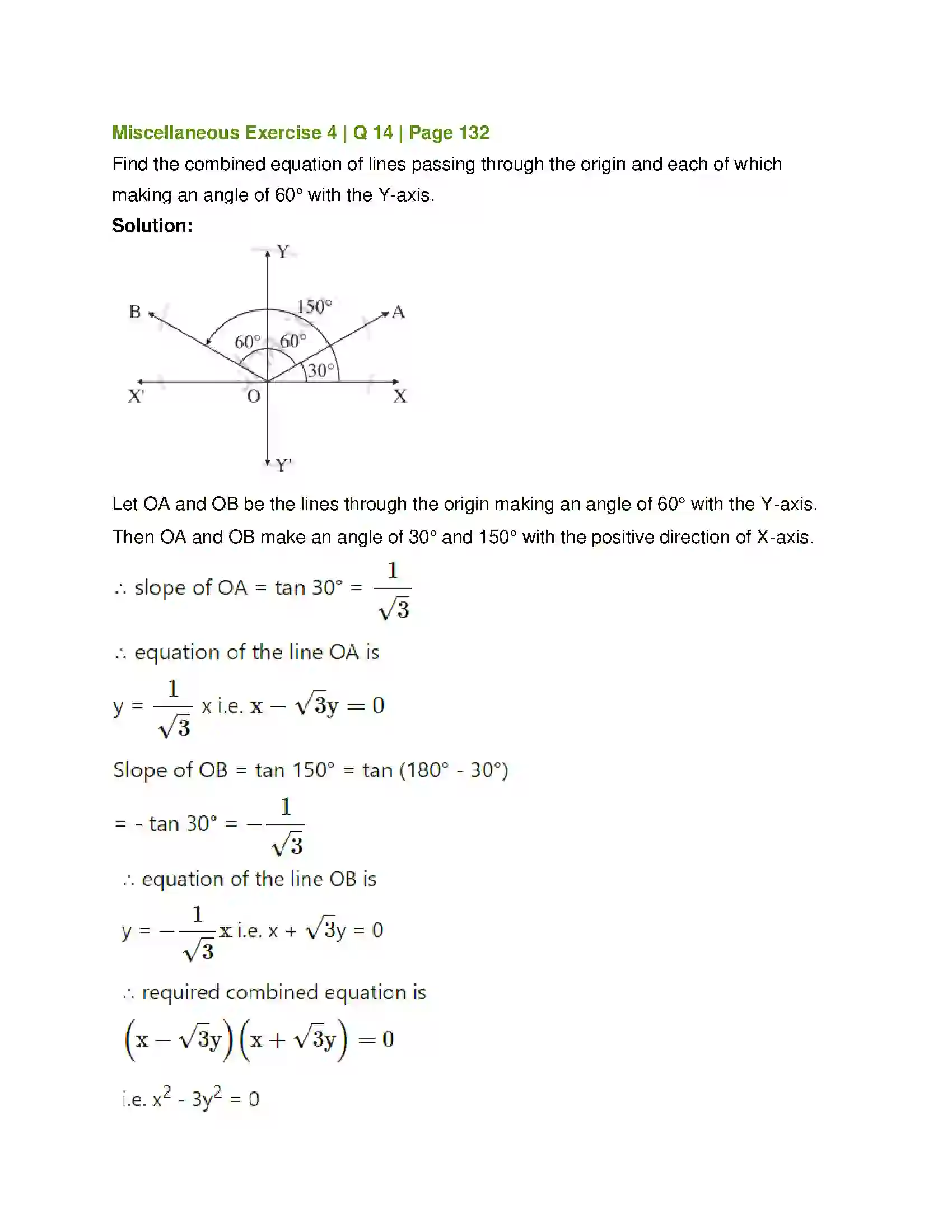 Maharashtra Board Class 12th Mathematics & Statistics-1 (Arts & Science) Pair of Straight Lines Solution 72