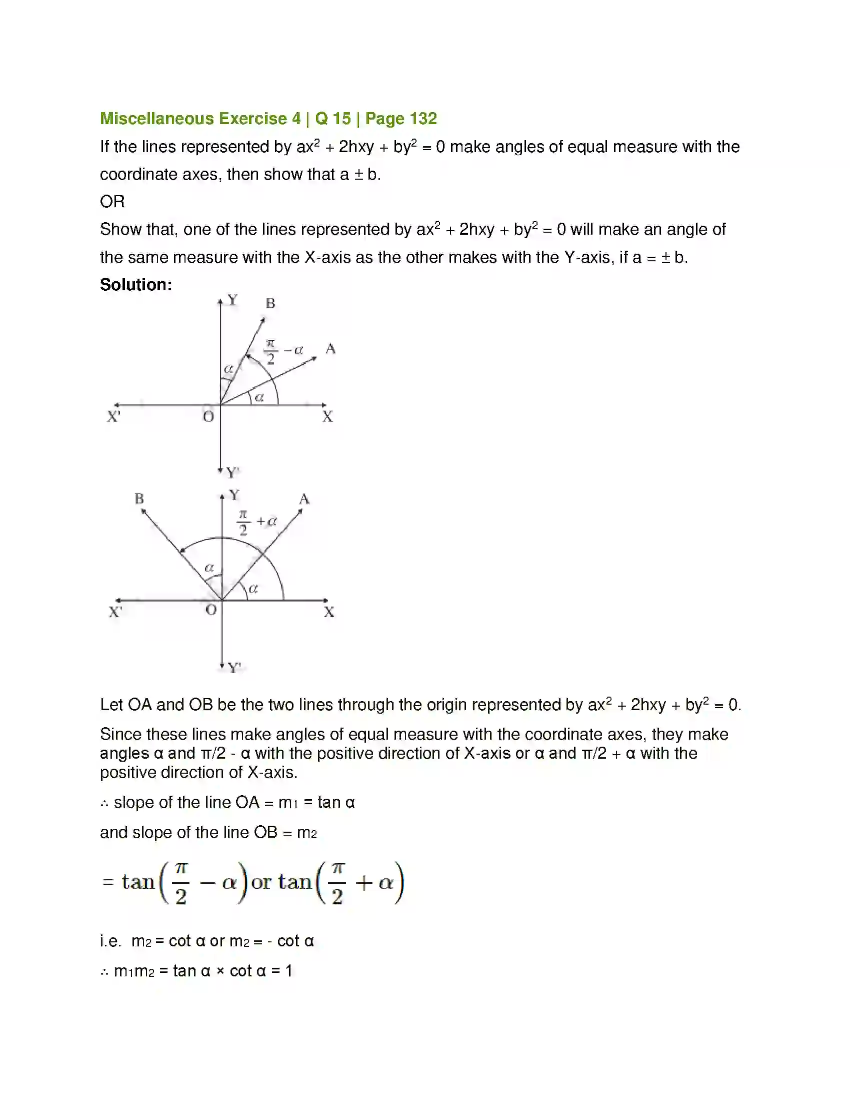 Maharashtra Board Class 12th Mathematics & Statistics-1 (Arts & Science) Pair of Straight Lines Solution 73