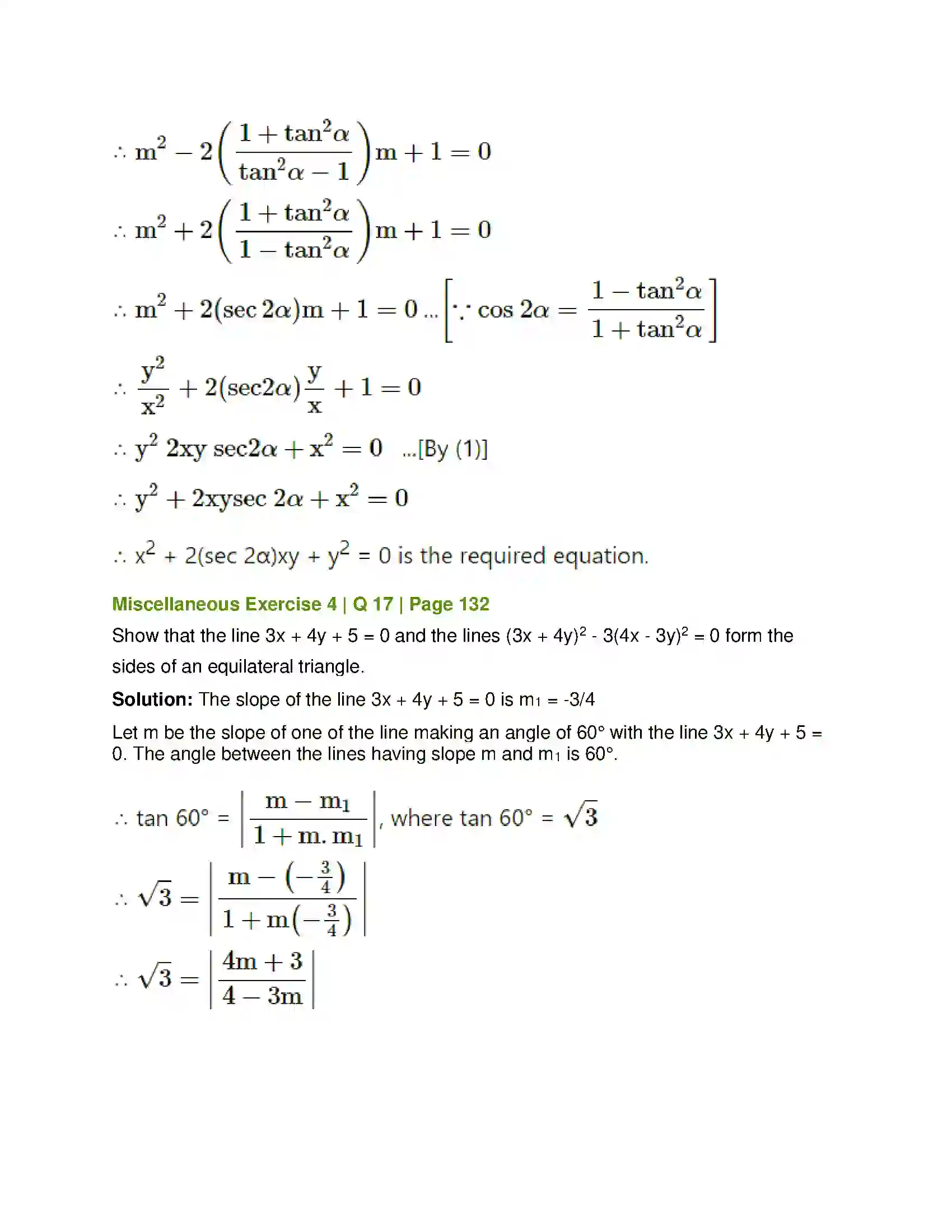Maharashtra Board Class 12th Mathematics & Statistics-1 (Arts & Science) Pair of Straight Lines Solution 75