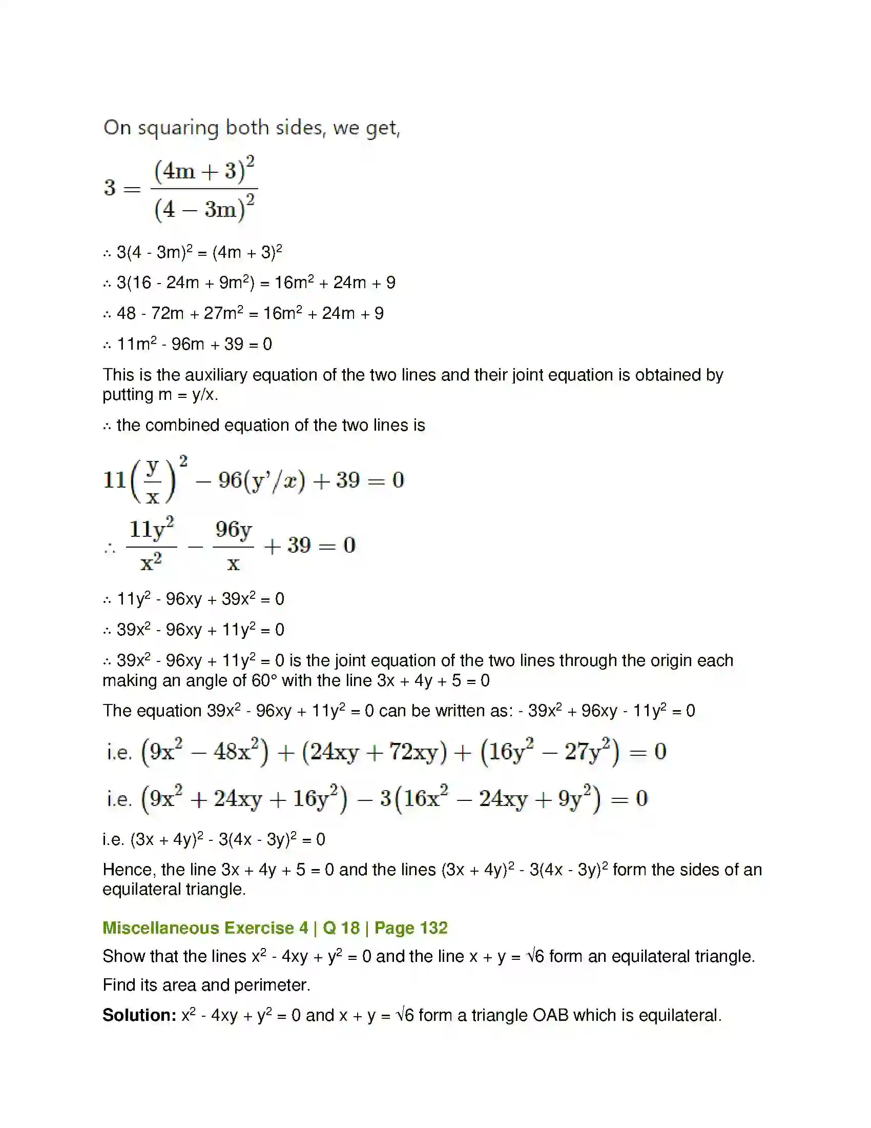 Maharashtra Board Class 12th Mathematics & Statistics-1 (Arts & Science) Pair of Straight Lines Solution 76