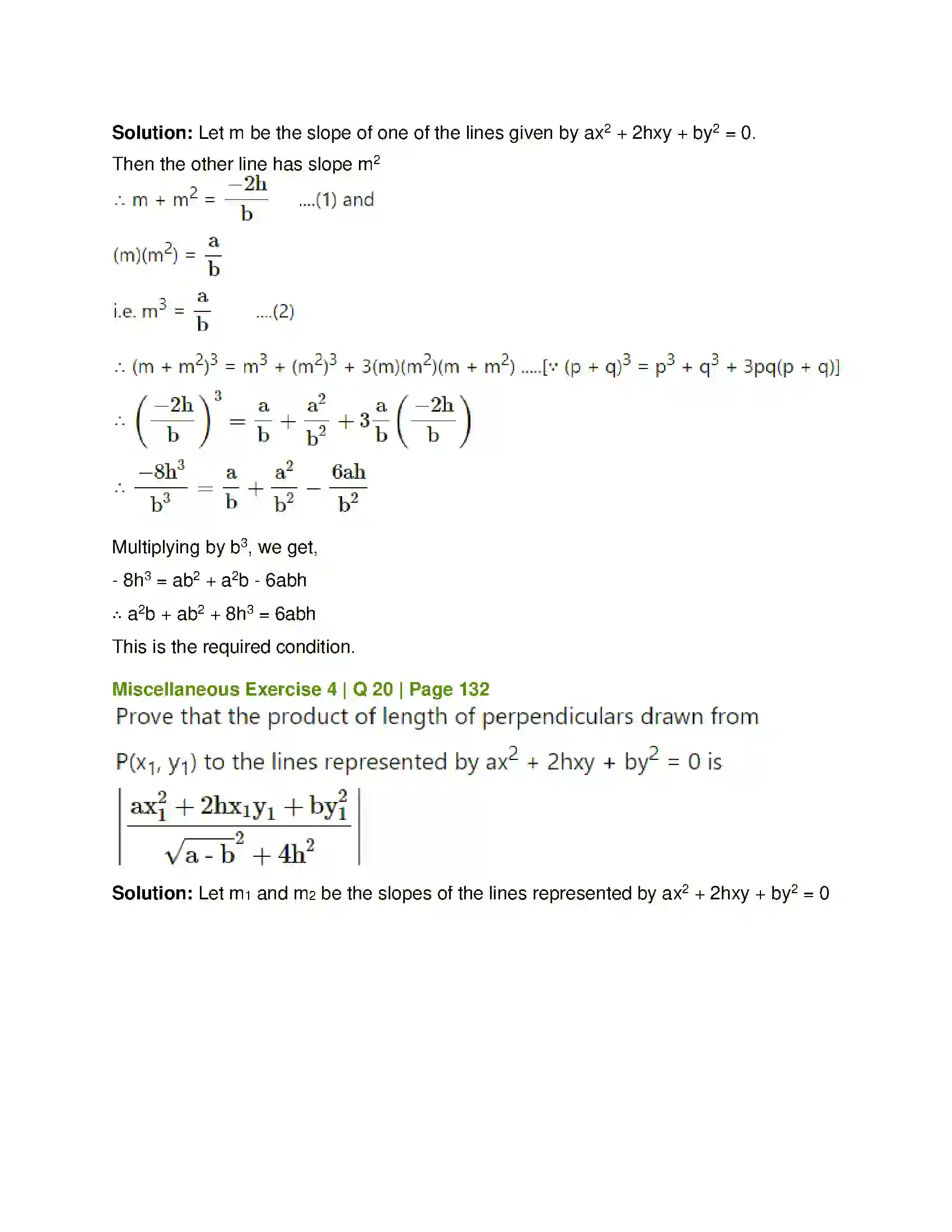 Maharashtra Board Class 12th Mathematics & Statistics-1 (Arts & Science) Pair of Straight Lines Solution 78