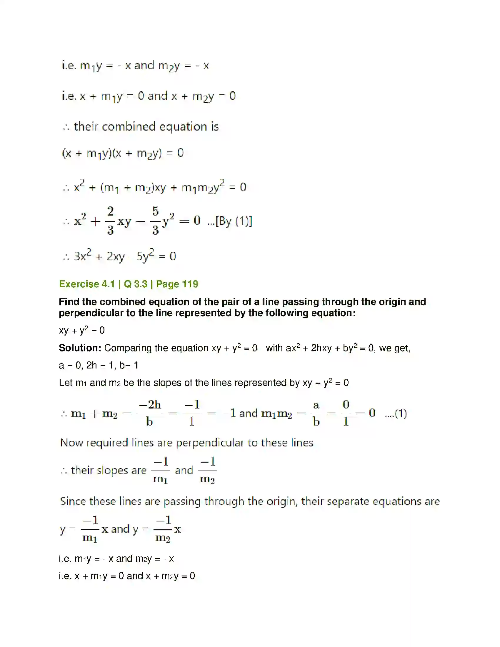 Maharashtra Board Class 12th Mathematics & Statistics-1 (Arts & Science) Pair of Straight Lines Solution 8