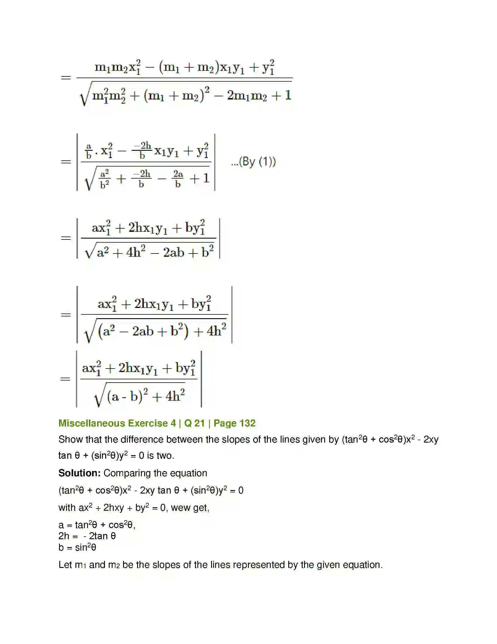 Maharashtra Board Class 12th Mathematics & Statistics-1 (Arts & Science) Pair of Straight Lines Solution 80