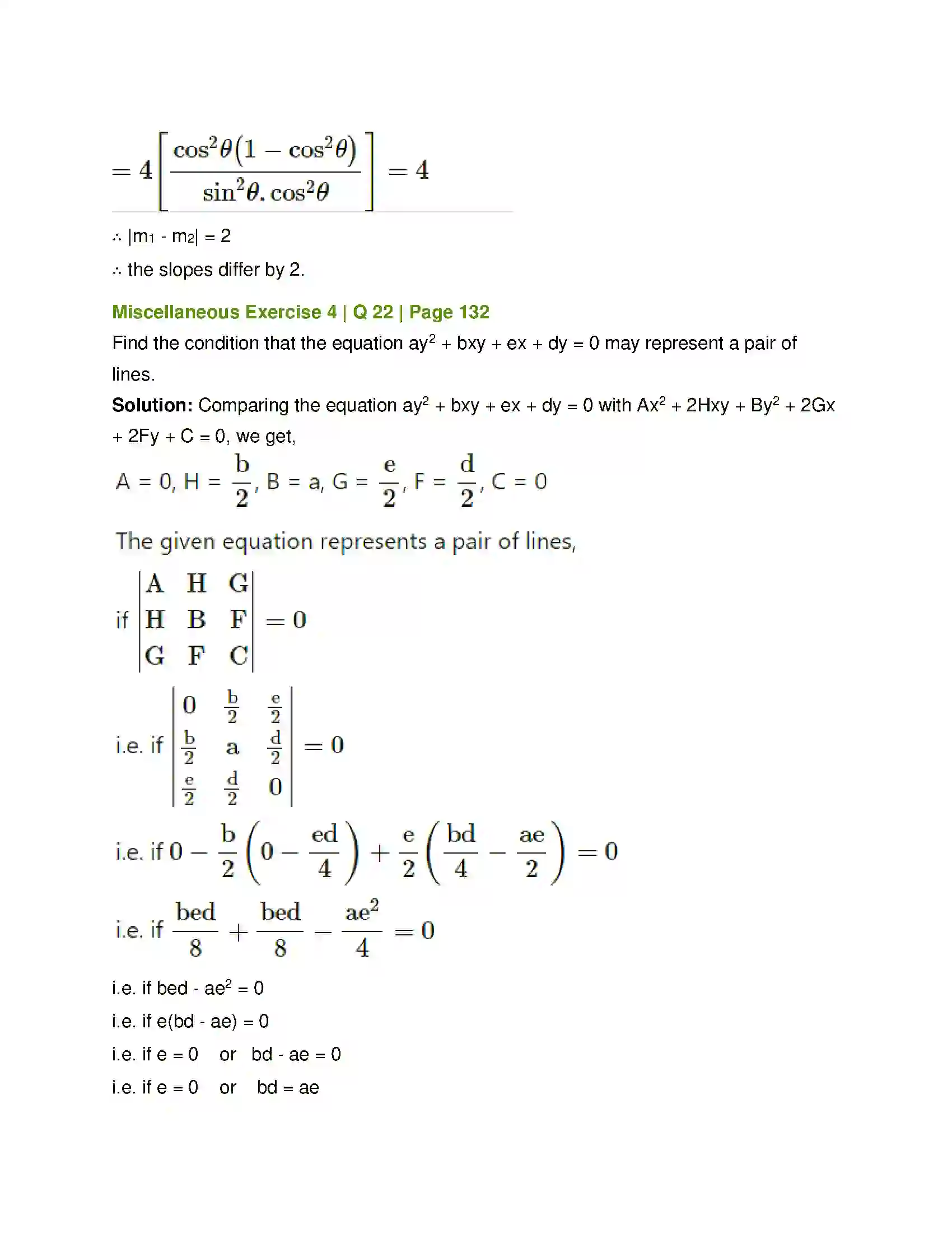Maharashtra Board Class 12th Mathematics & Statistics-1 (Arts & Science) Pair of Straight Lines Solution 82