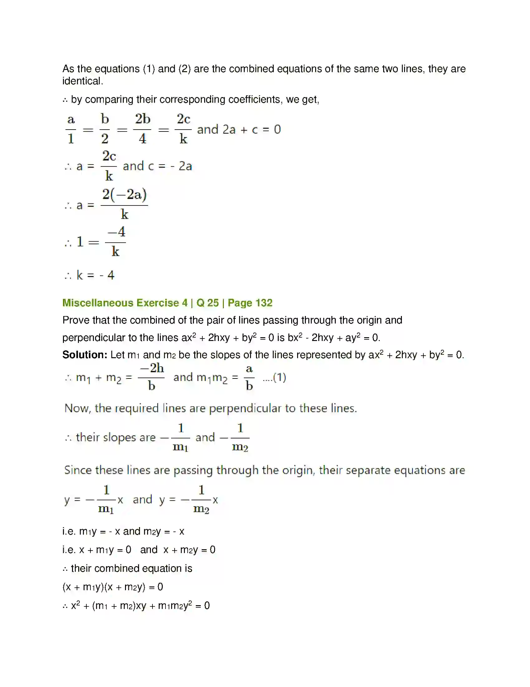 Maharashtra Board Class 12th Mathematics & Statistics-1 (Arts & Science) Pair of Straight Lines Solution 84