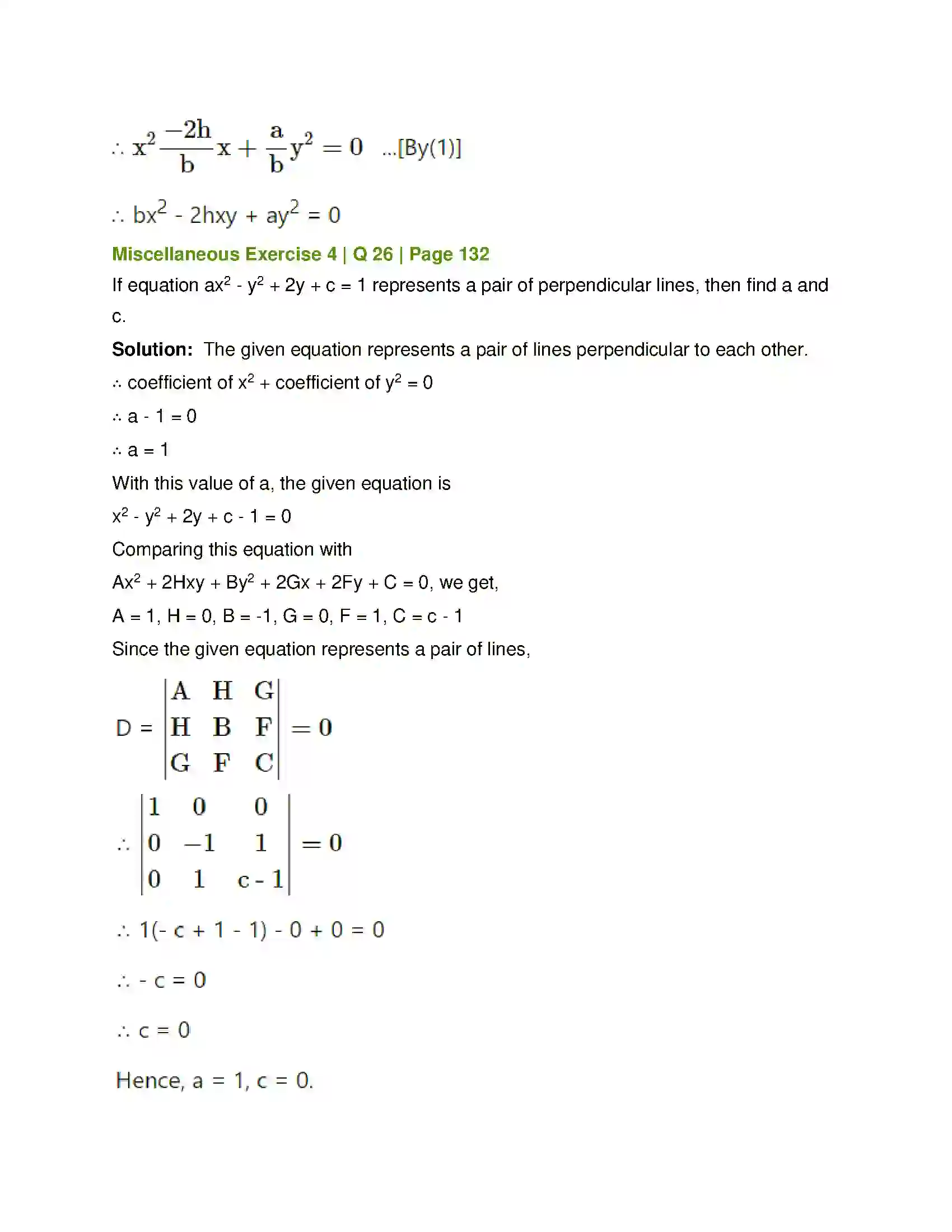 Maharashtra Board Class 12th Mathematics & Statistics-1 (Arts & Science) Pair of Straight Lines Solution 85
