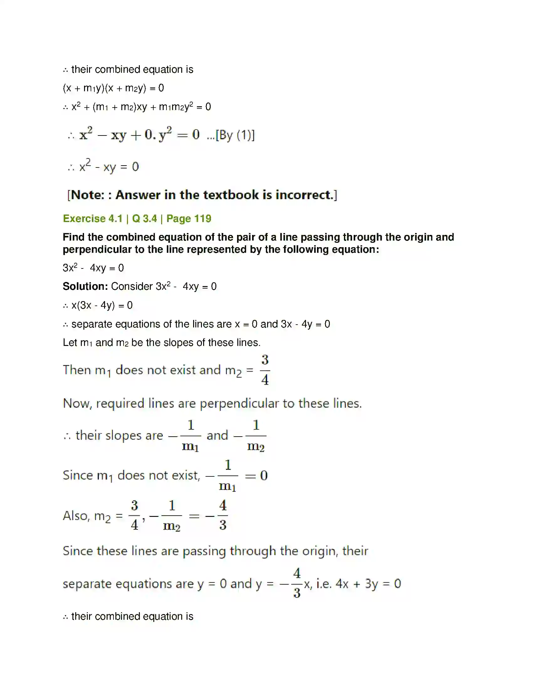 Maharashtra Board Class 12th Mathematics & Statistics-1 (Arts & Science) Pair of Straight Lines Solution 9