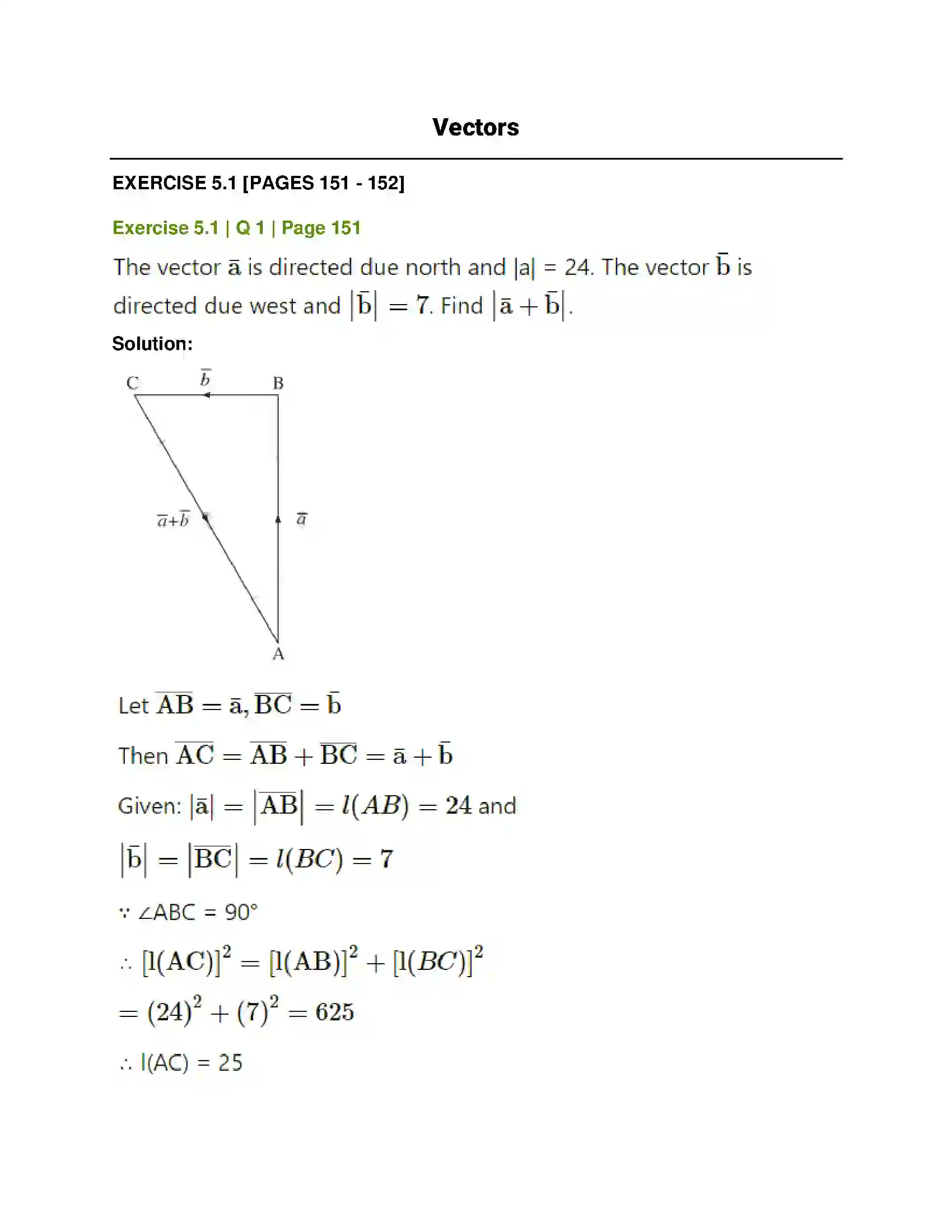 Maharashtra Board Class 12th Mathematics & Statistics-1 (Arts & Science) Vectors Solution 1