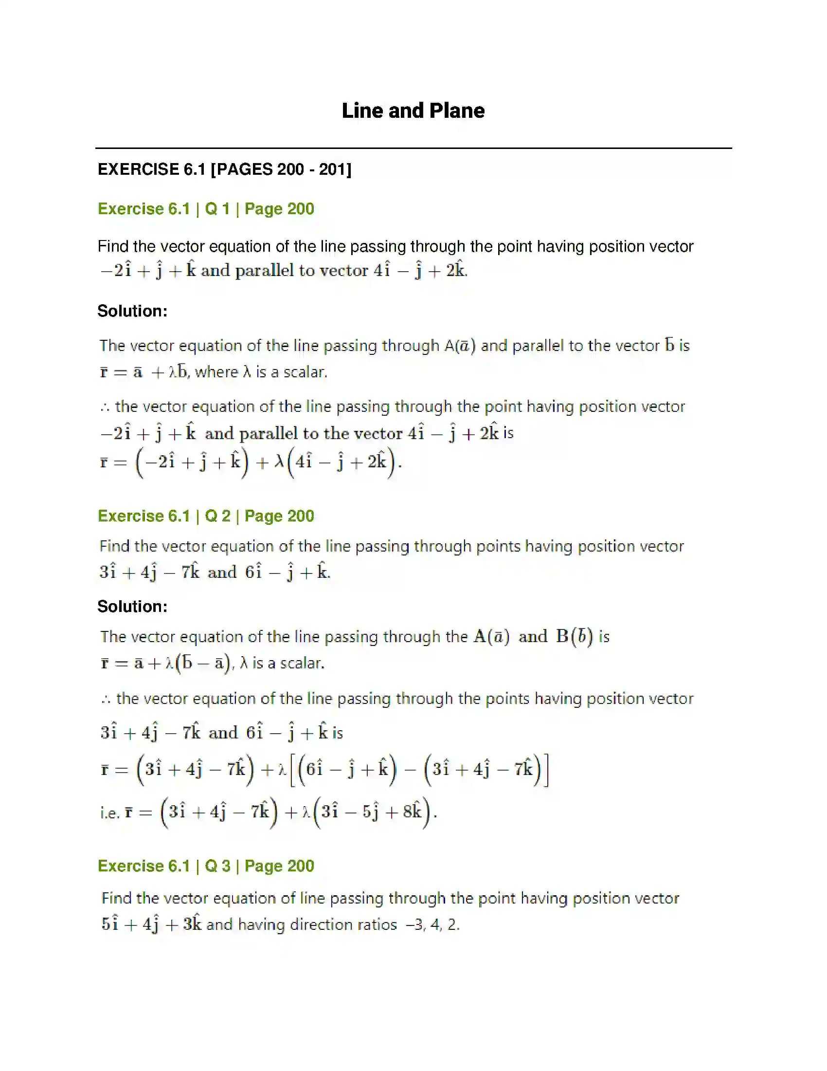 Maharashtra Board Class 12th Mathematics & Statistics-1 (Arts & Science) Line and Plane Solution 1