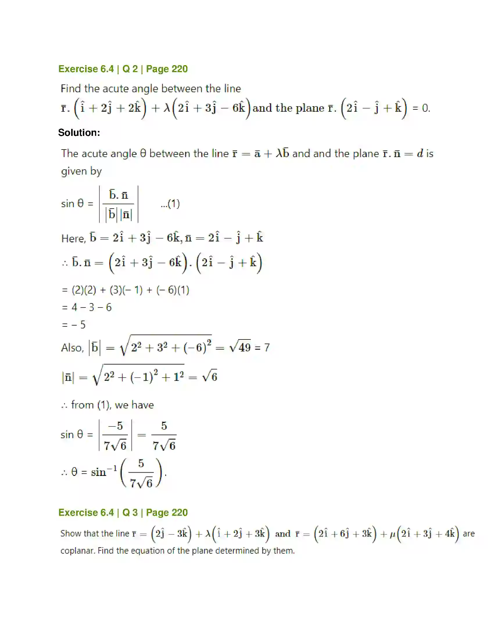 Maharashtra Board Class 12th Mathematics & Statistics-1 (Arts & Science) Line and Plane Solution 29