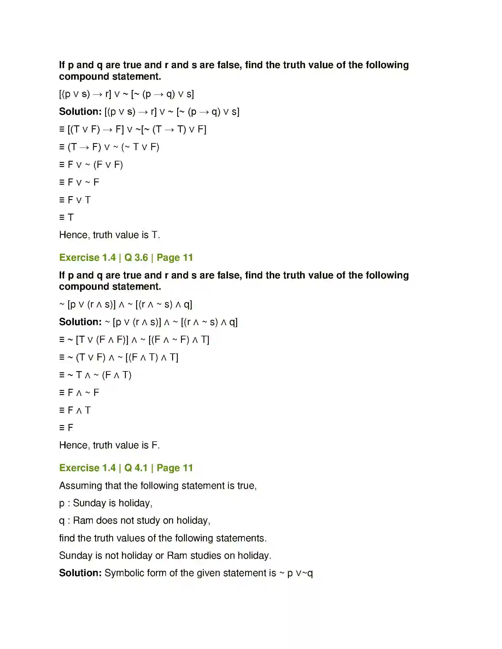 Maharashtra Board Class 12th Mathematics & Statistics-1 (Commerce) Mathematical Logic Solution 13