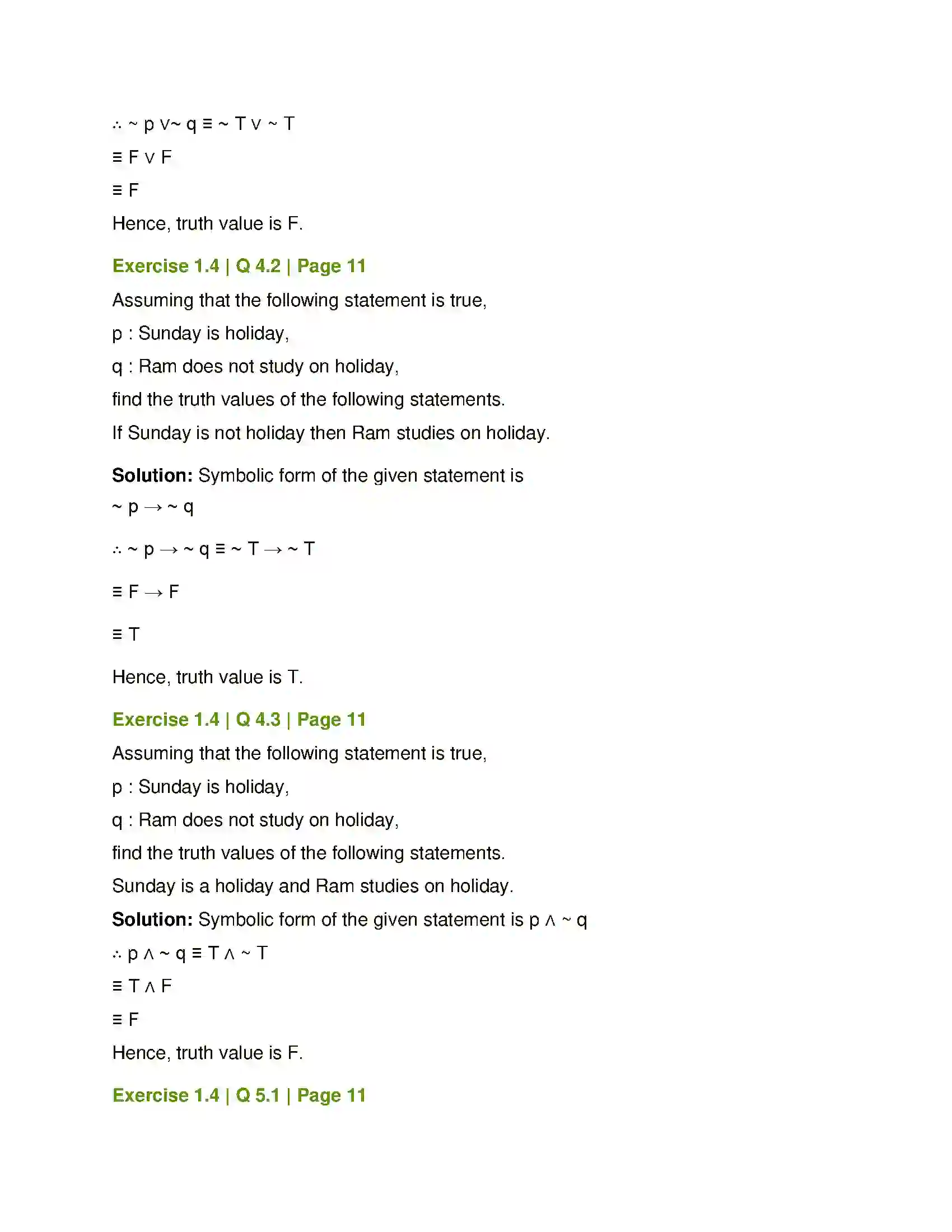 Maharashtra Board Class 12th Mathematics & Statistics-1 (Commerce) Mathematical Logic Solution 14