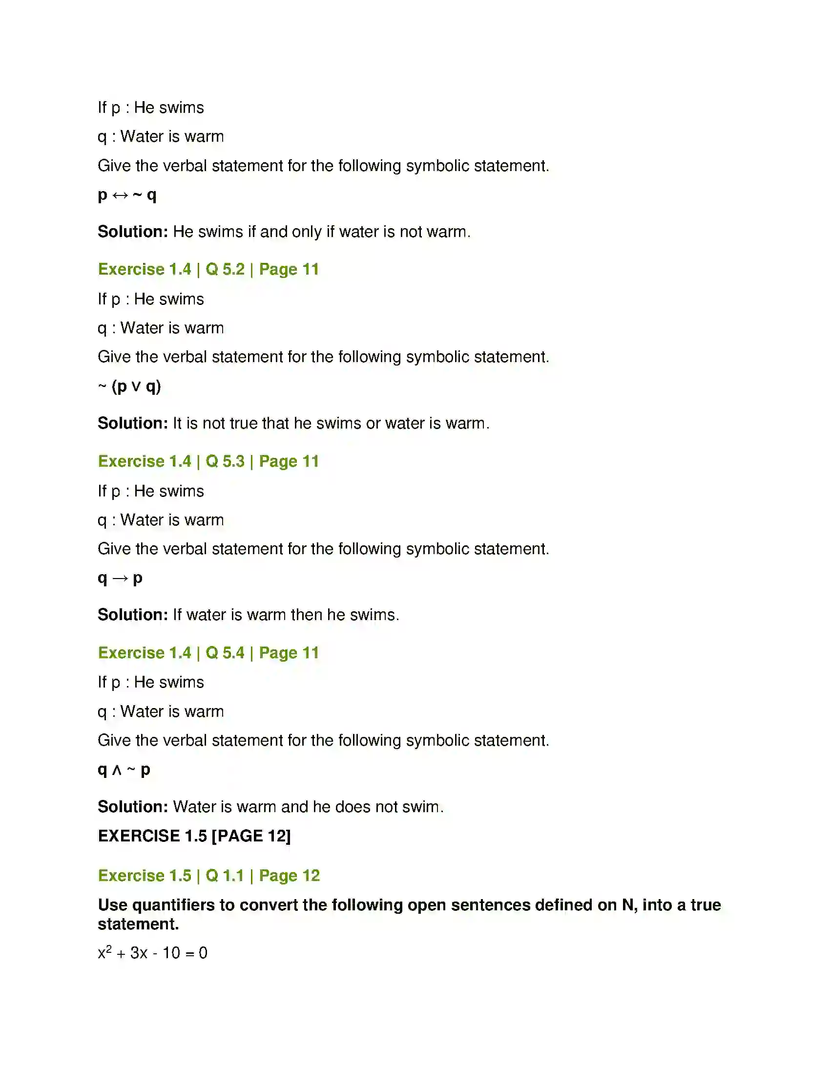 Maharashtra Board Class 12th Mathematics & Statistics-1 (Commerce) Mathematical Logic Solution 15