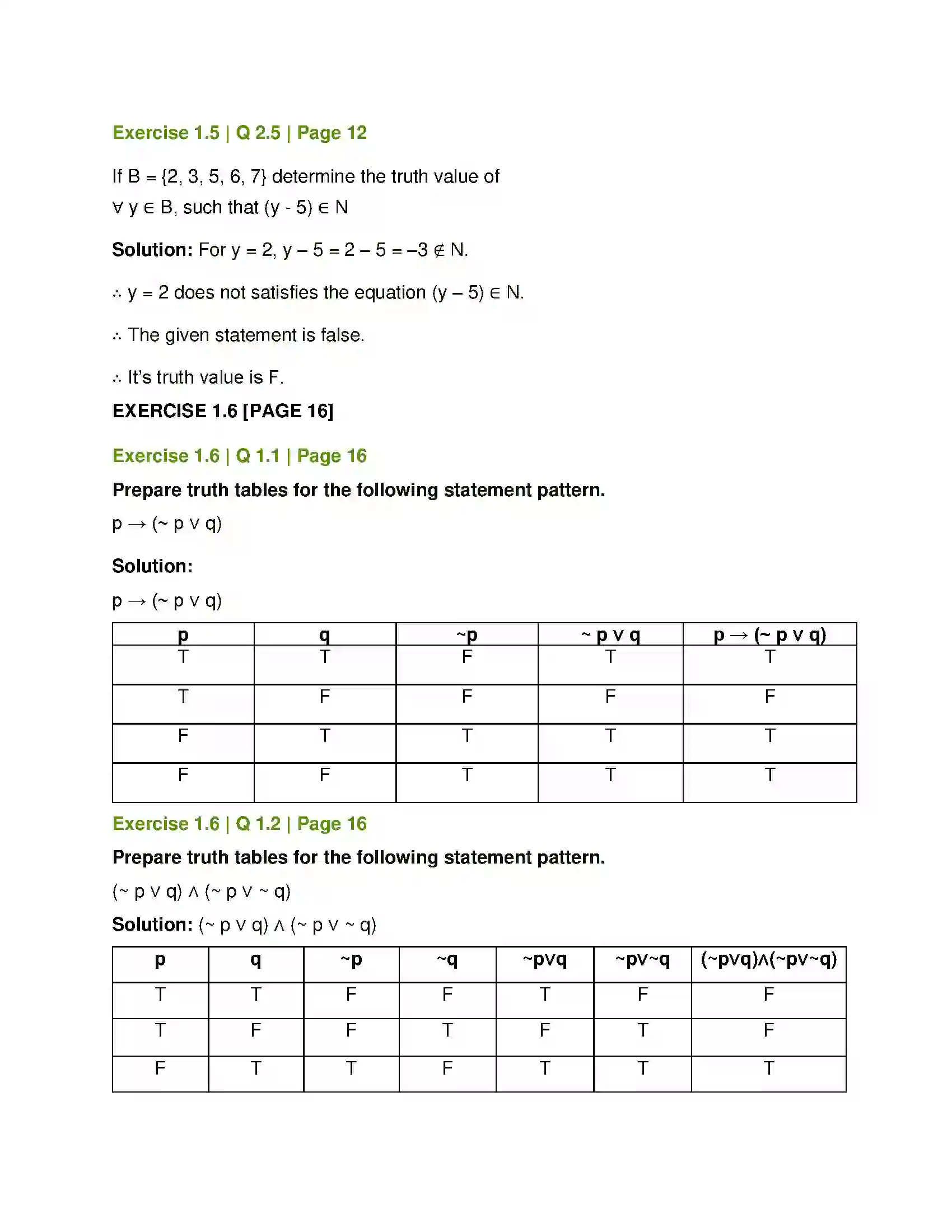 Maharashtra Board Class 12th Mathematics & Statistics-1 (Commerce) Mathematical Logic Solution 18