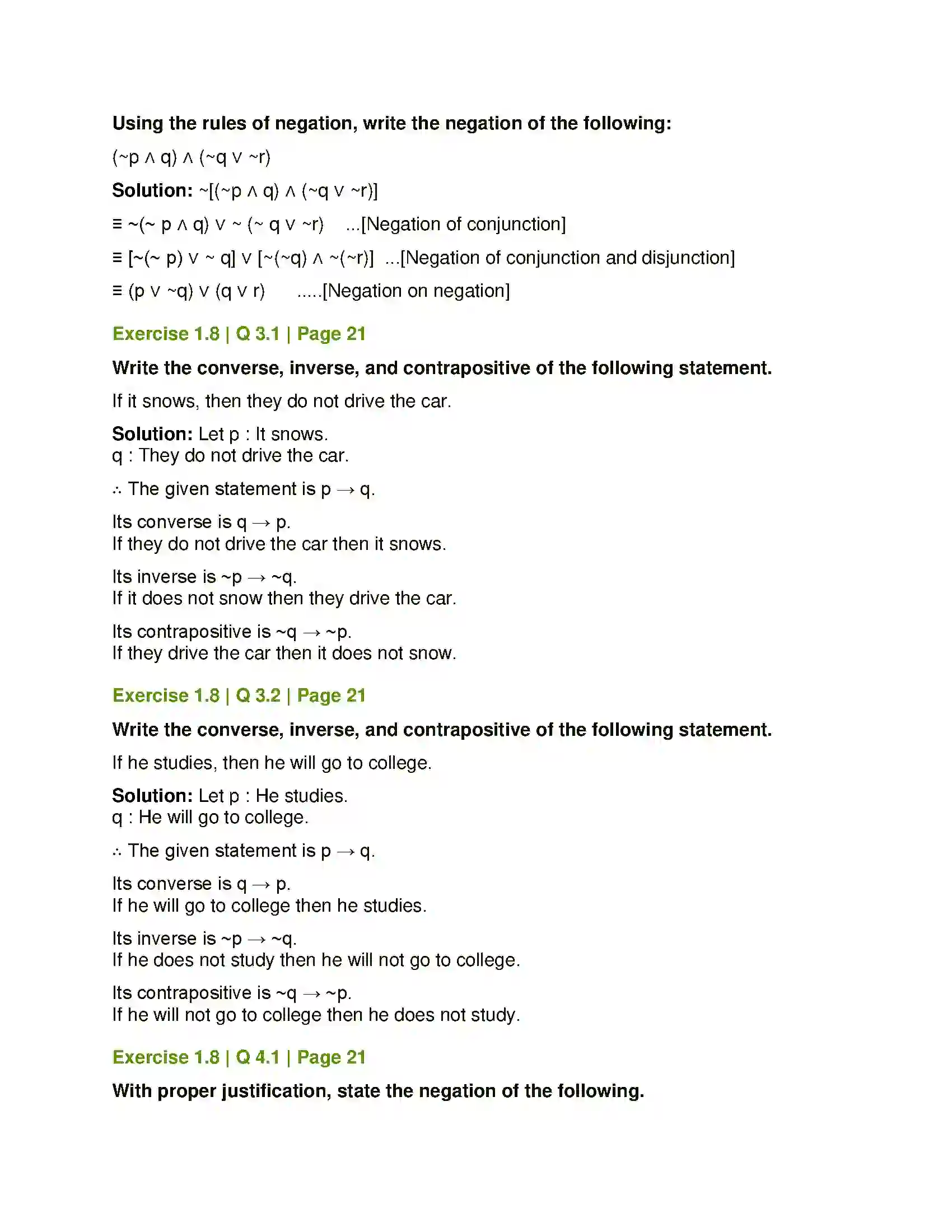 Maharashtra Board Class 12th Mathematics & Statistics-1 (Commerce) Mathematical Logic Solution 33