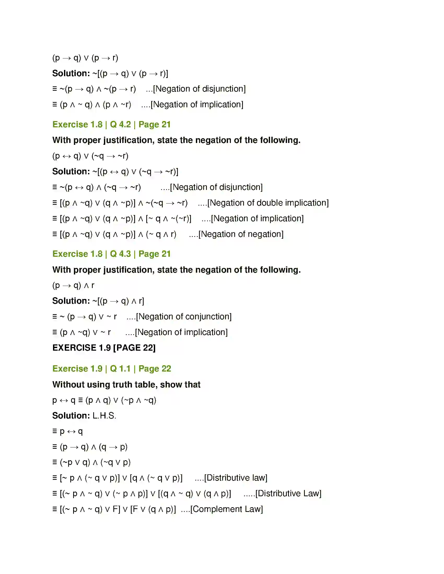 Maharashtra Board Class 12th Mathematics & Statistics-1 (Commerce) Mathematical Logic Solution 34