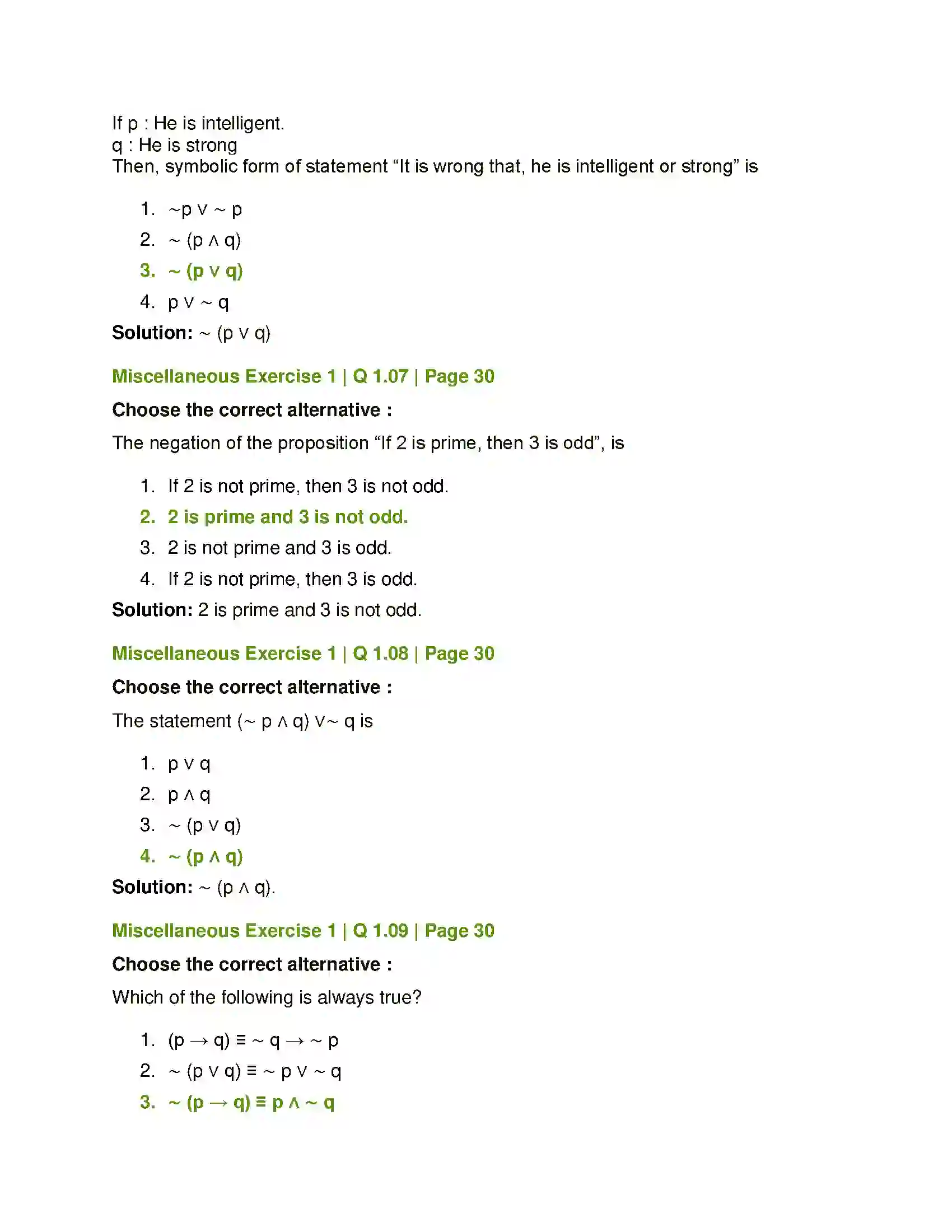 Maharashtra Board Class 12th Mathematics & Statistics-1 (Commerce) Mathematical Logic Solution 43