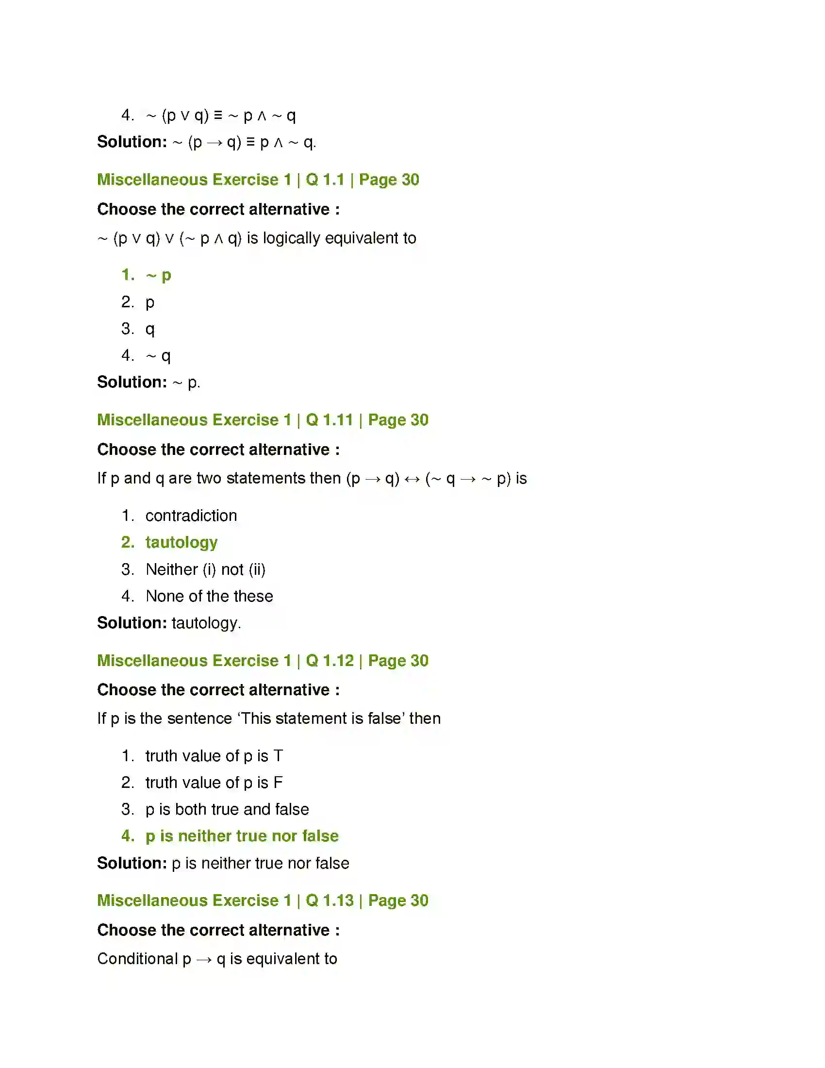 Maharashtra Board Class 12th Mathematics & Statistics-1 (Commerce) Mathematical Logic Solution 44