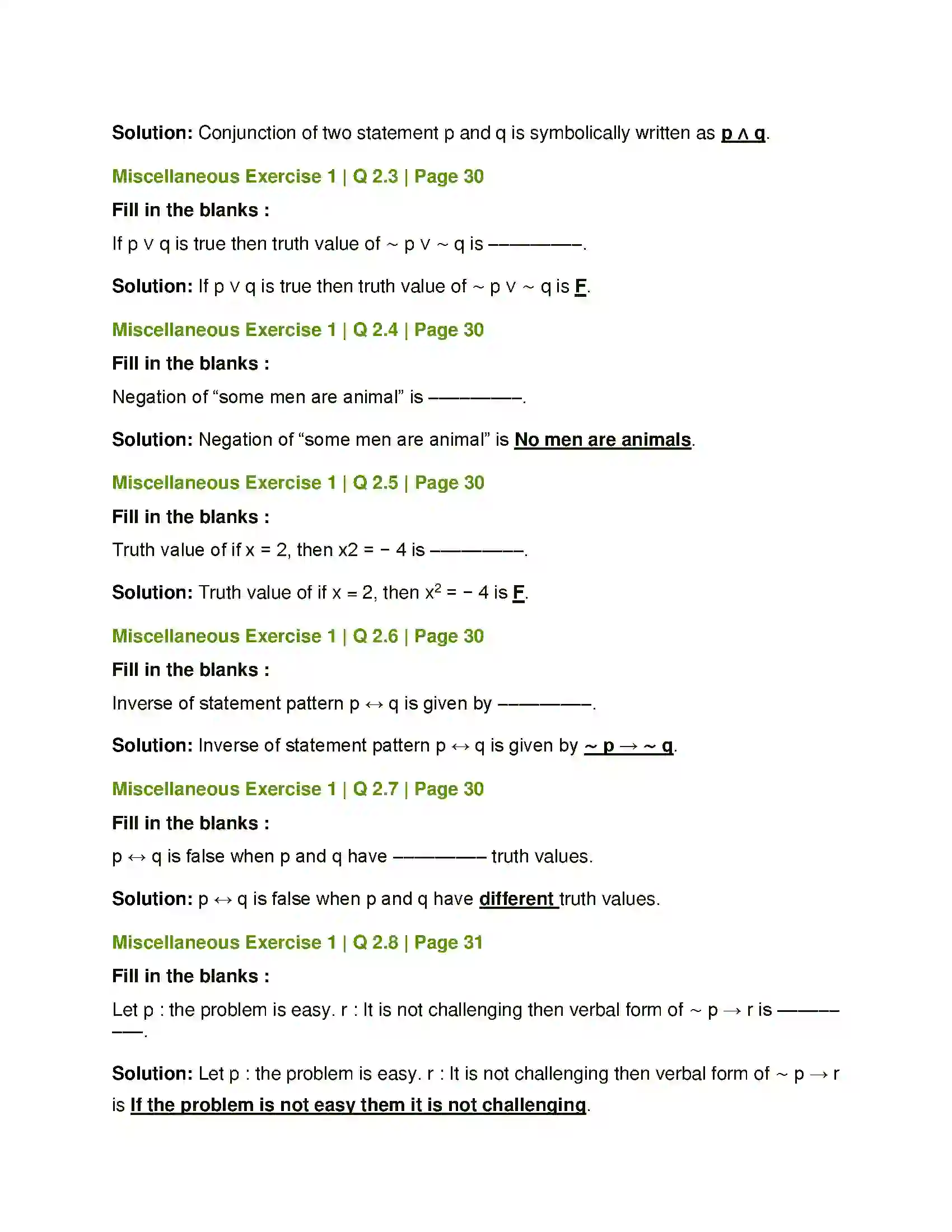 Maharashtra Board Class 12th Mathematics & Statistics-1 (Commerce) Mathematical Logic Solution 46
