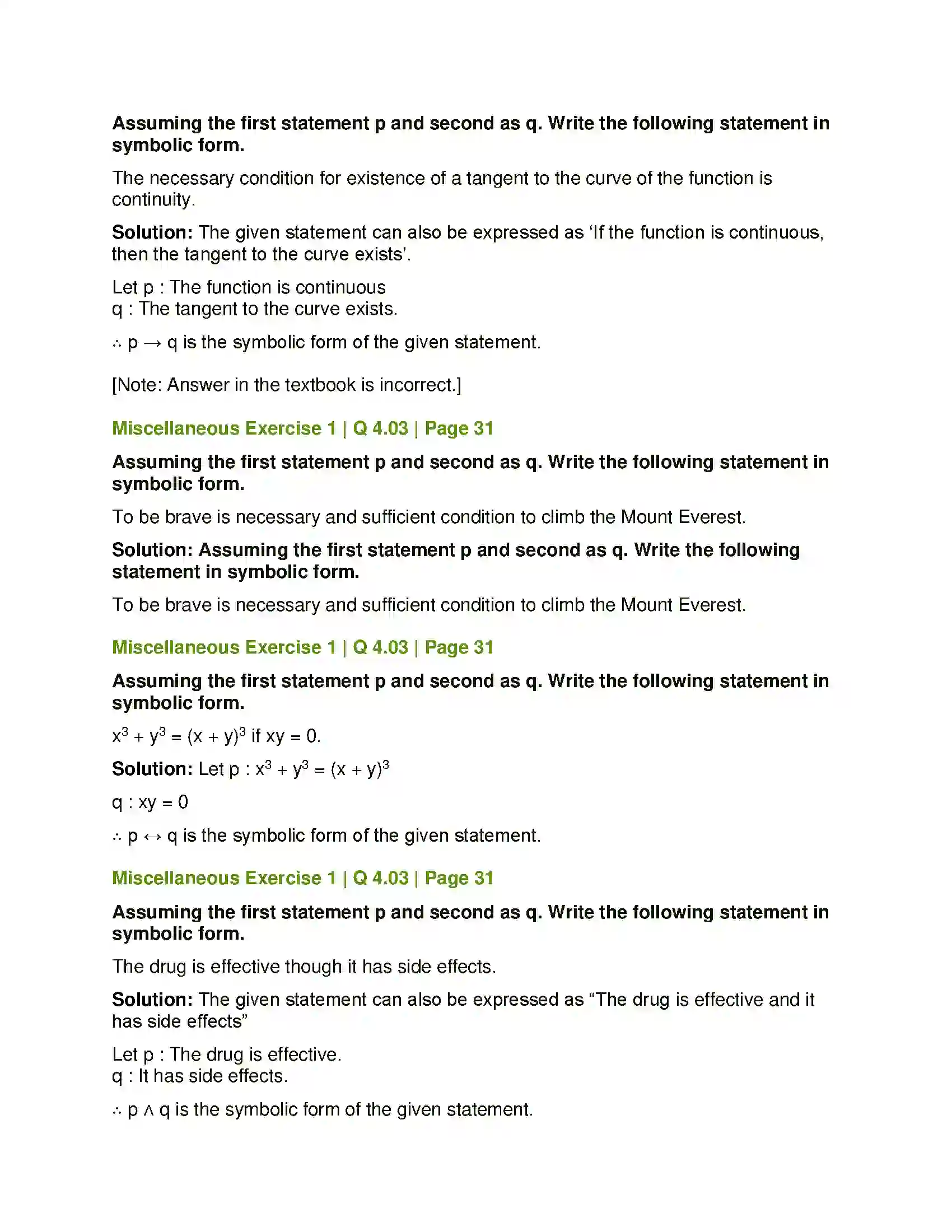 Maharashtra Board Class 12th Mathematics & Statistics-1 (Commerce) Mathematical Logic Solution 56