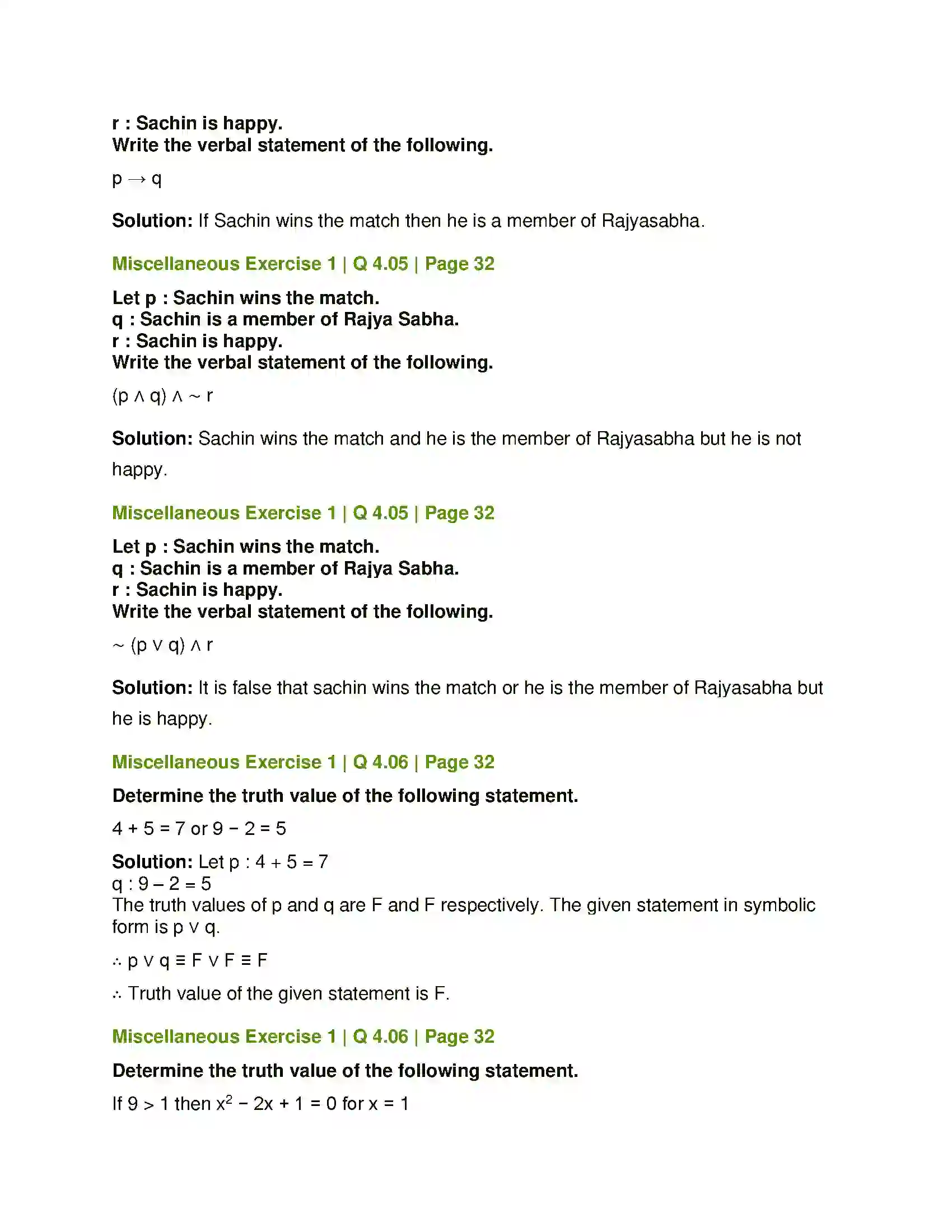 Maharashtra Board Class 12th Mathematics & Statistics-1 (Commerce) Mathematical Logic Solution 60