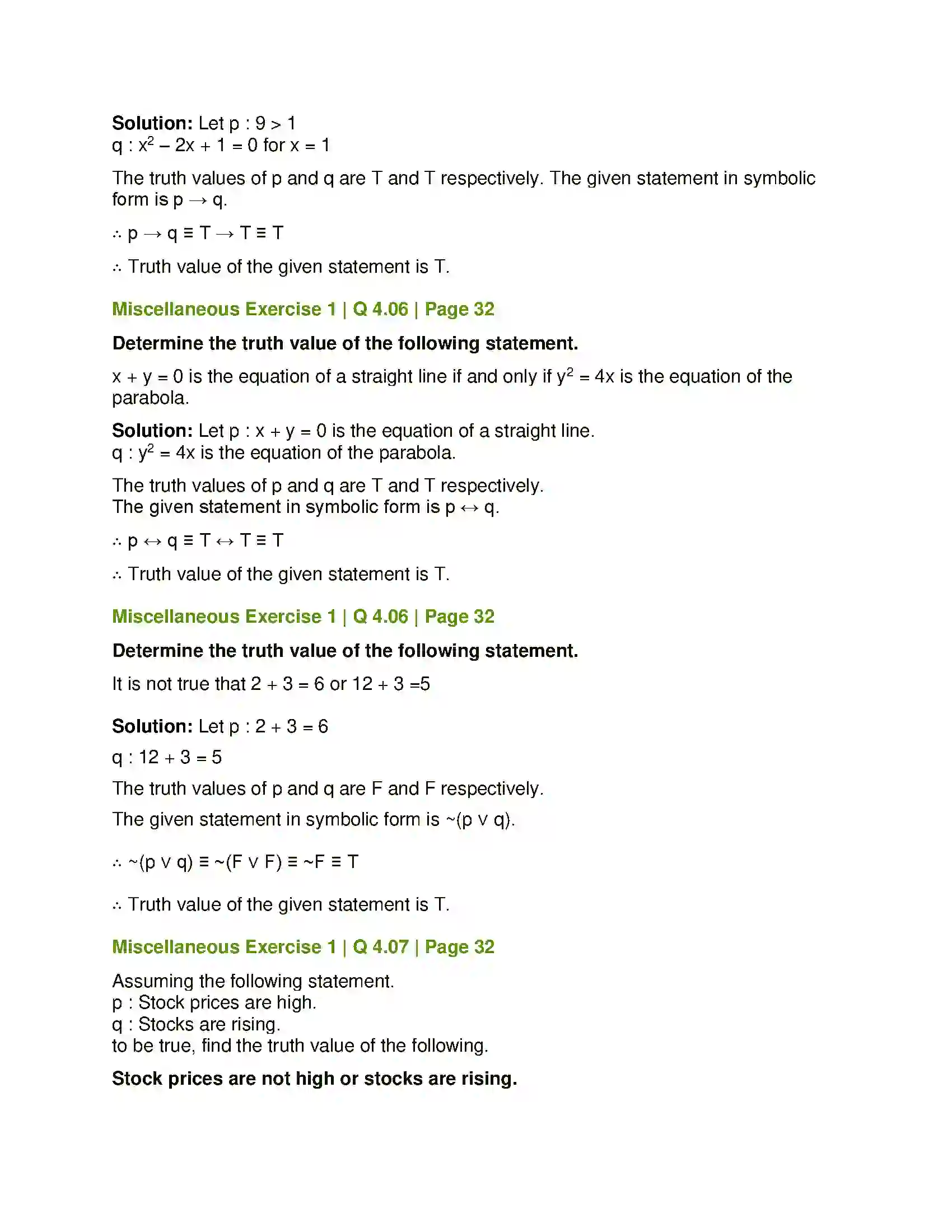 Maharashtra Board Class 12th Mathematics & Statistics-1 (Commerce) Mathematical Logic Solution 61