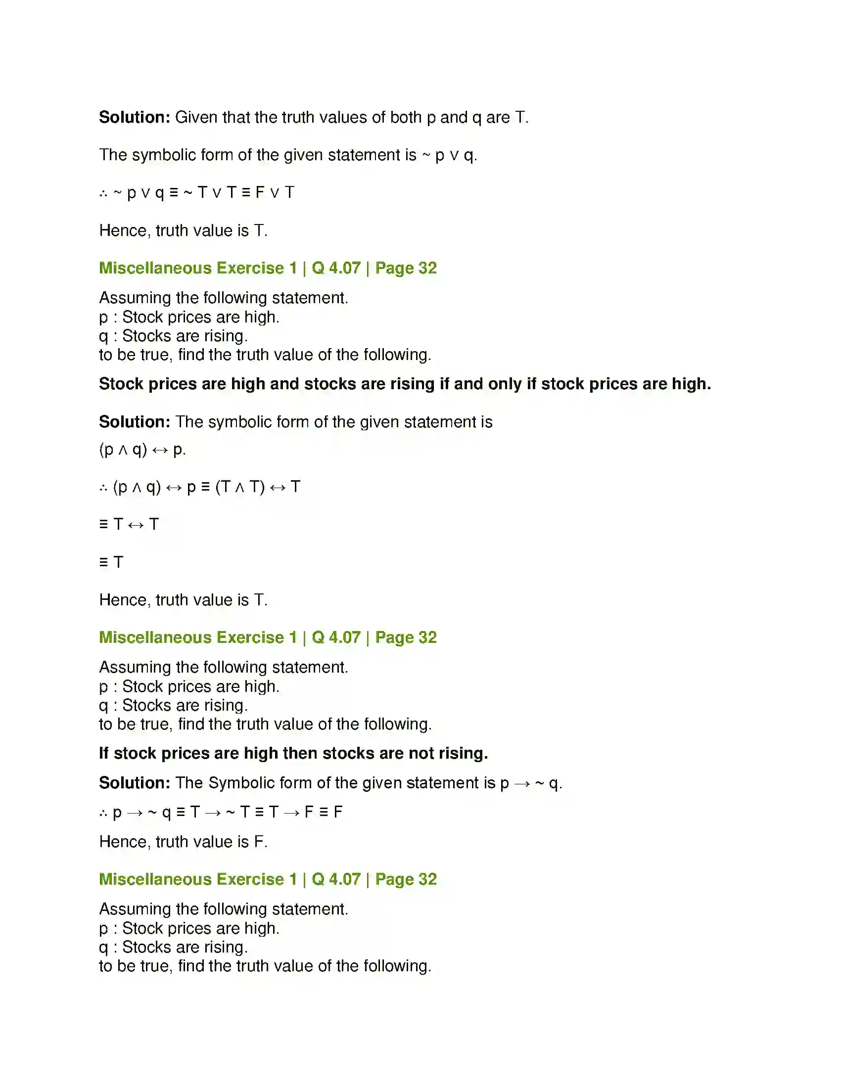 Maharashtra Board Class 12th Mathematics & Statistics-1 (Commerce) Mathematical Logic Solution 62