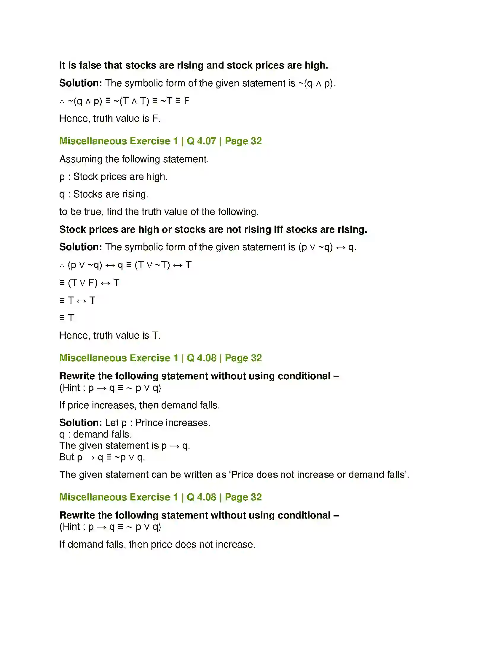 Maharashtra Board Class 12th Mathematics & Statistics-1 (Commerce) Mathematical Logic Solution 63