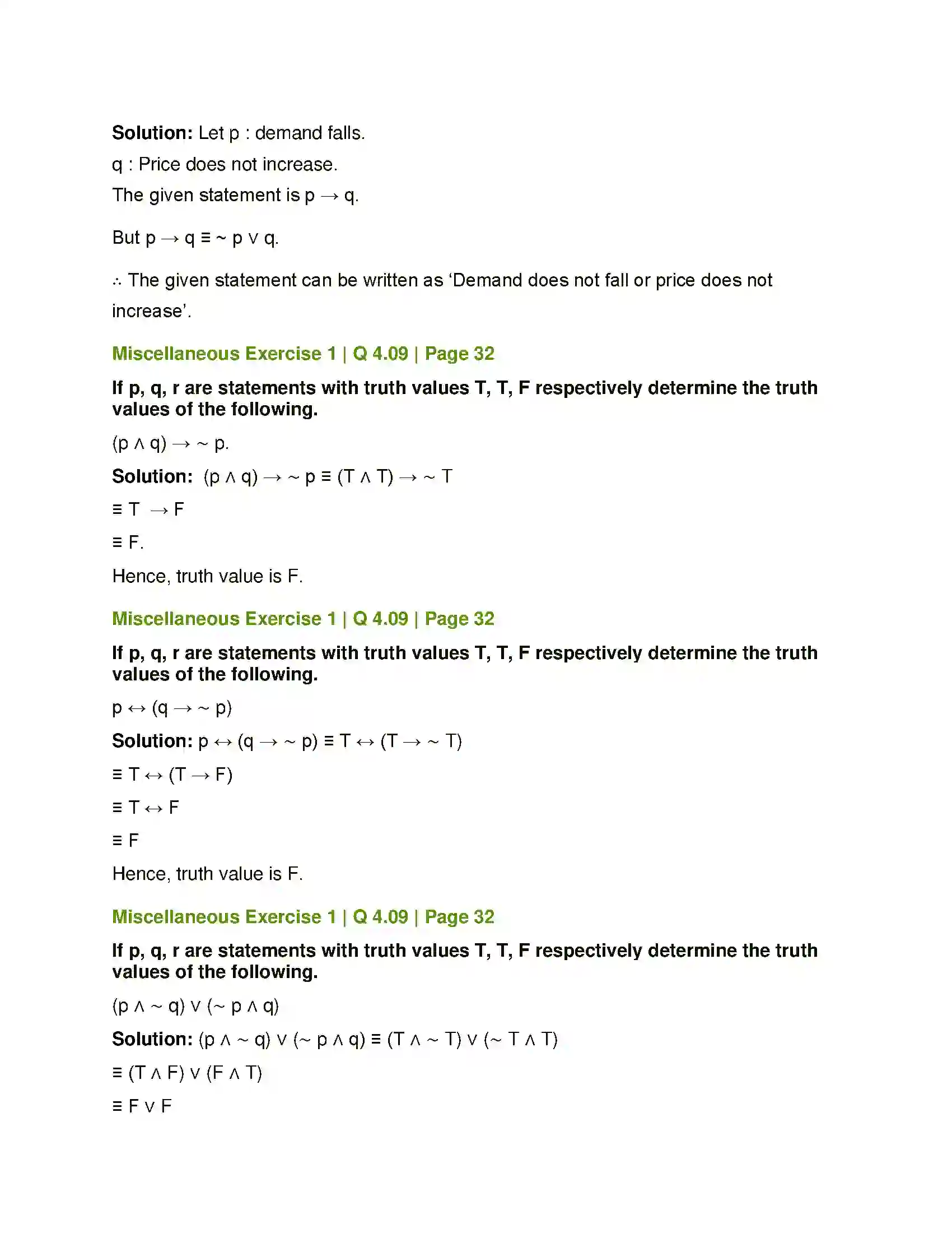 Maharashtra Board Class 12th Mathematics & Statistics-1 (Commerce) Mathematical Logic Solution 64